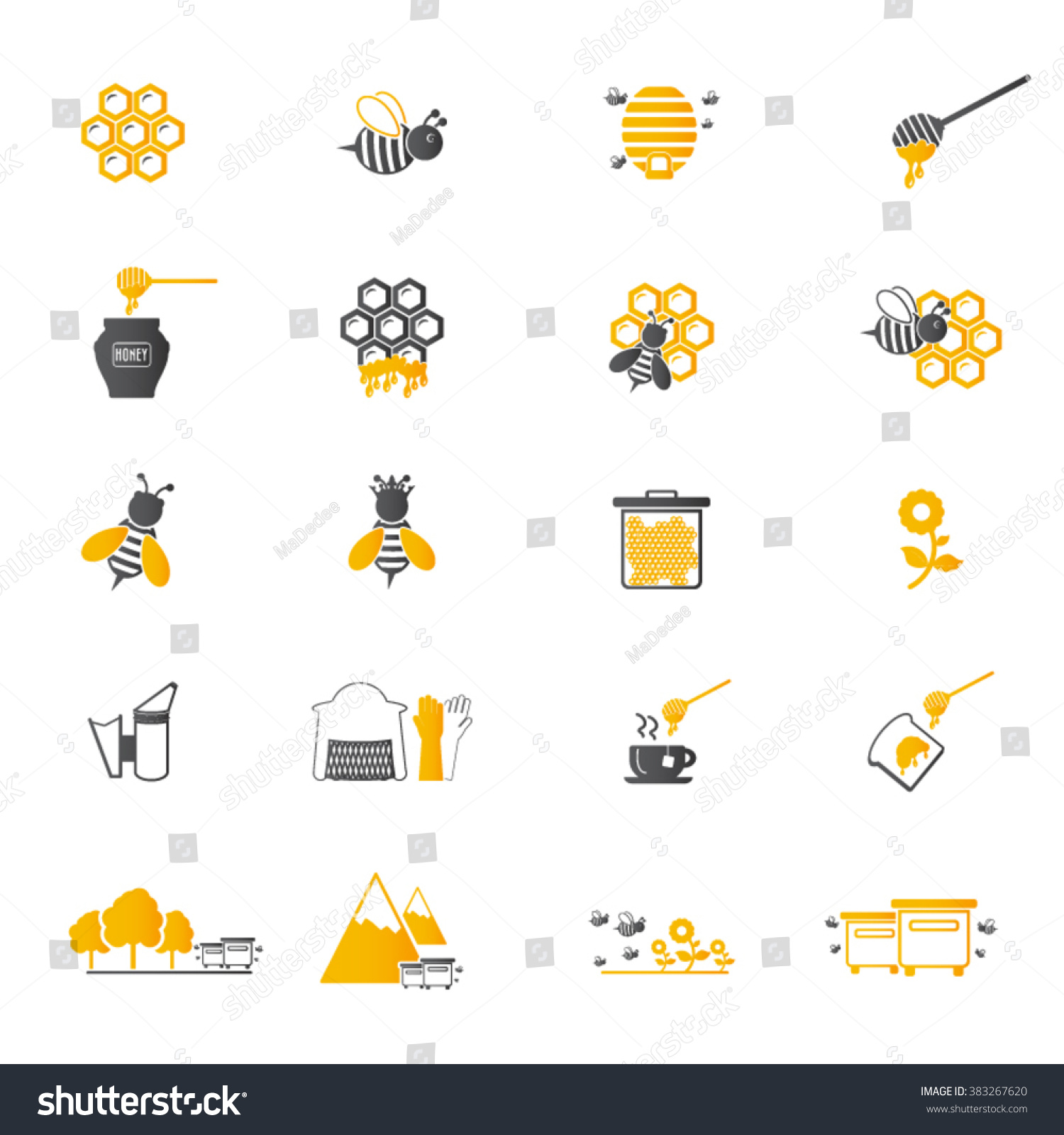 Bee Honey Icon Set Stock Vector (royalty Free) 383267620 