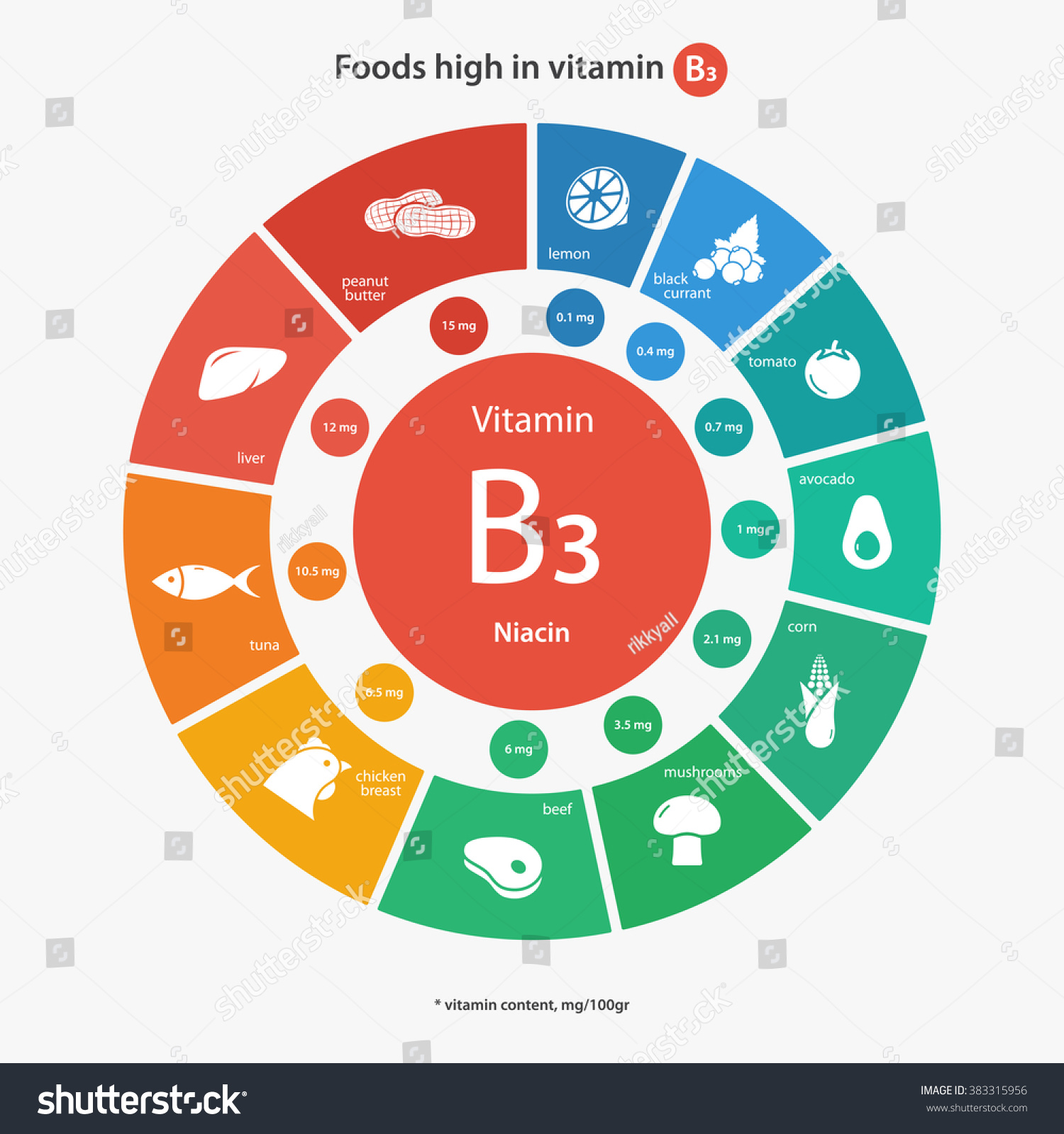 Foods High Vitamin B3 Healthy Lifestyle Stock Vector (Royalty Free ...