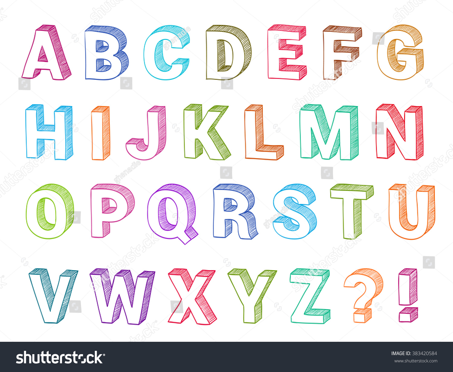 Alphabet Set 3d Form Hand Drawn Stock Vector (Royalty Free) 383420584 ...