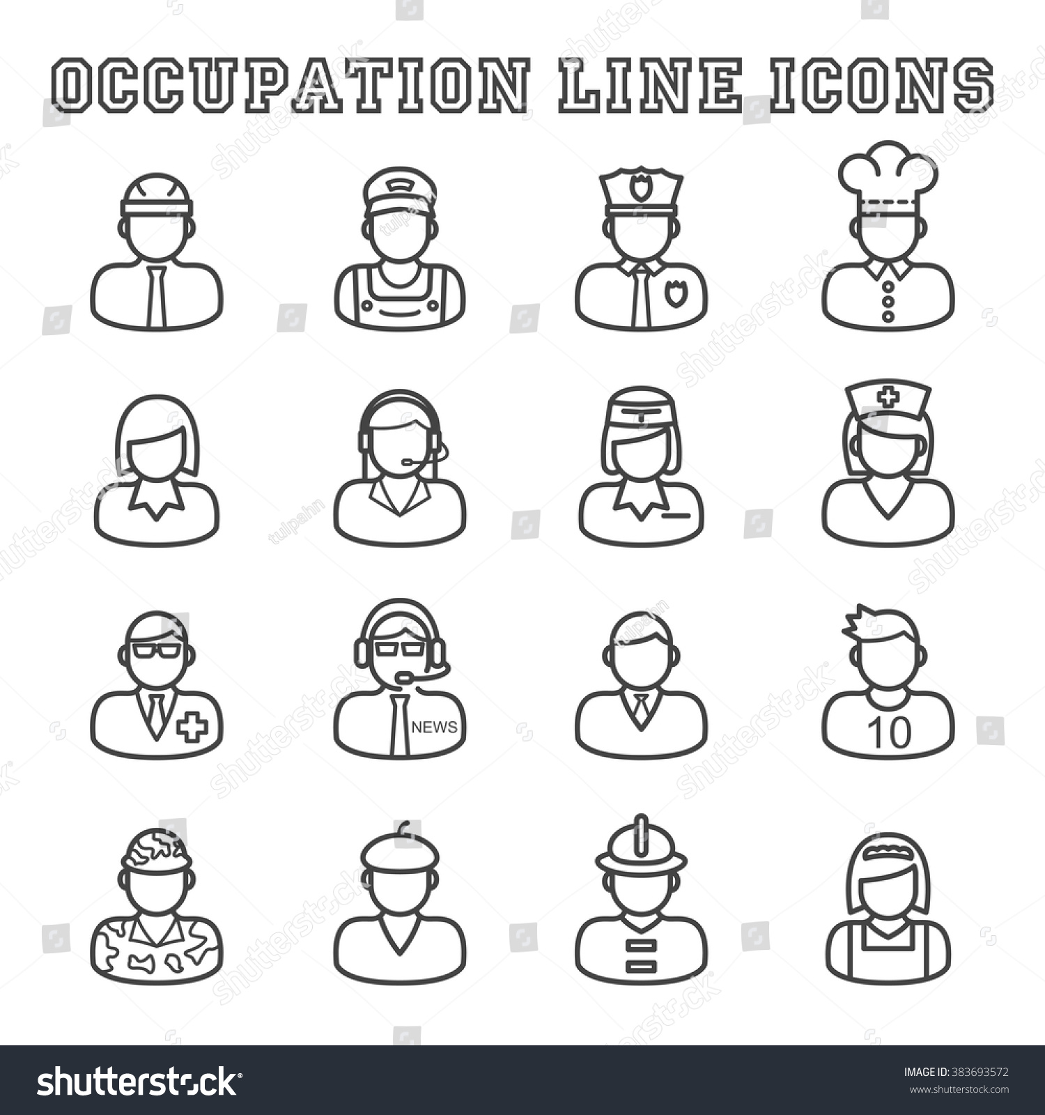 Occupation Line Icons Mono Vector Symbols Stock Vector (Royalty Free