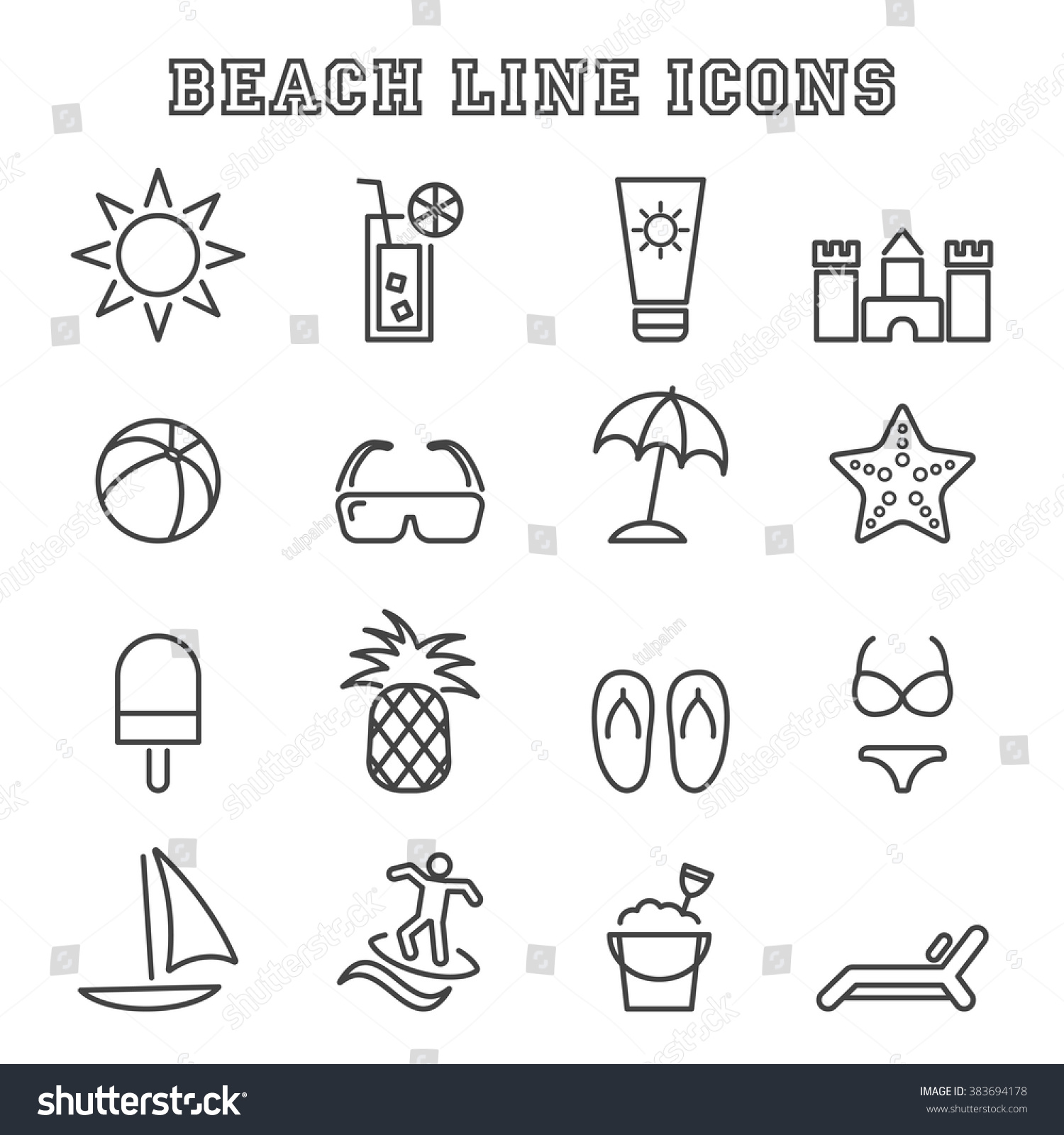 Beach Line Icons Mono Vector Symbols Stock Vector (Royalty Free ...