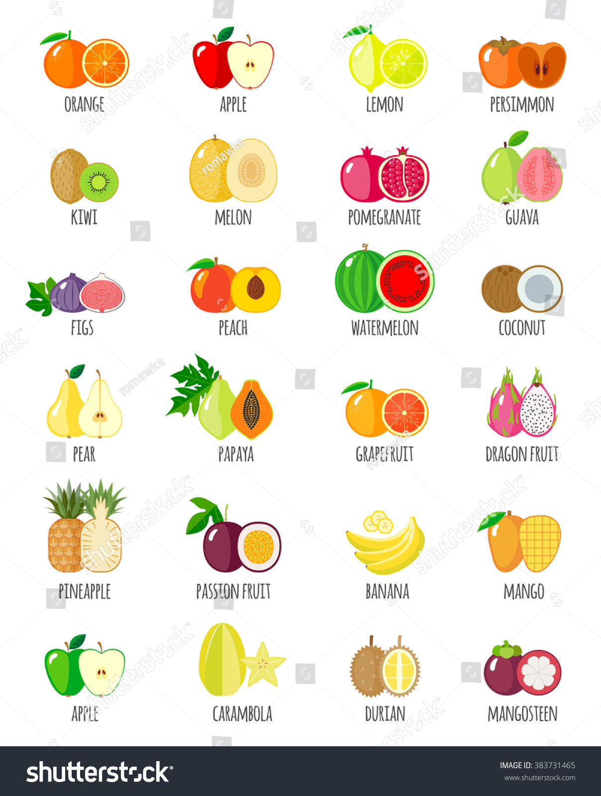 Set Fruit Icons Isolated Objects Modern Stock Vector (Royalty Free ...