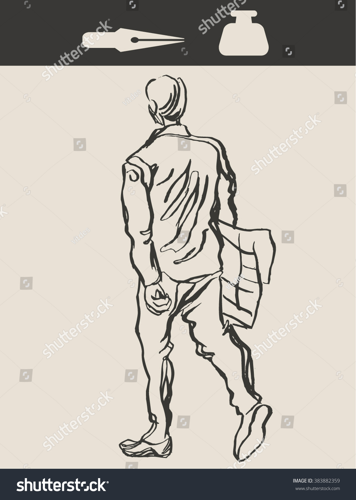 Casual Street Walking Engraving Etching Hurry Stock Vector (Royalty ...