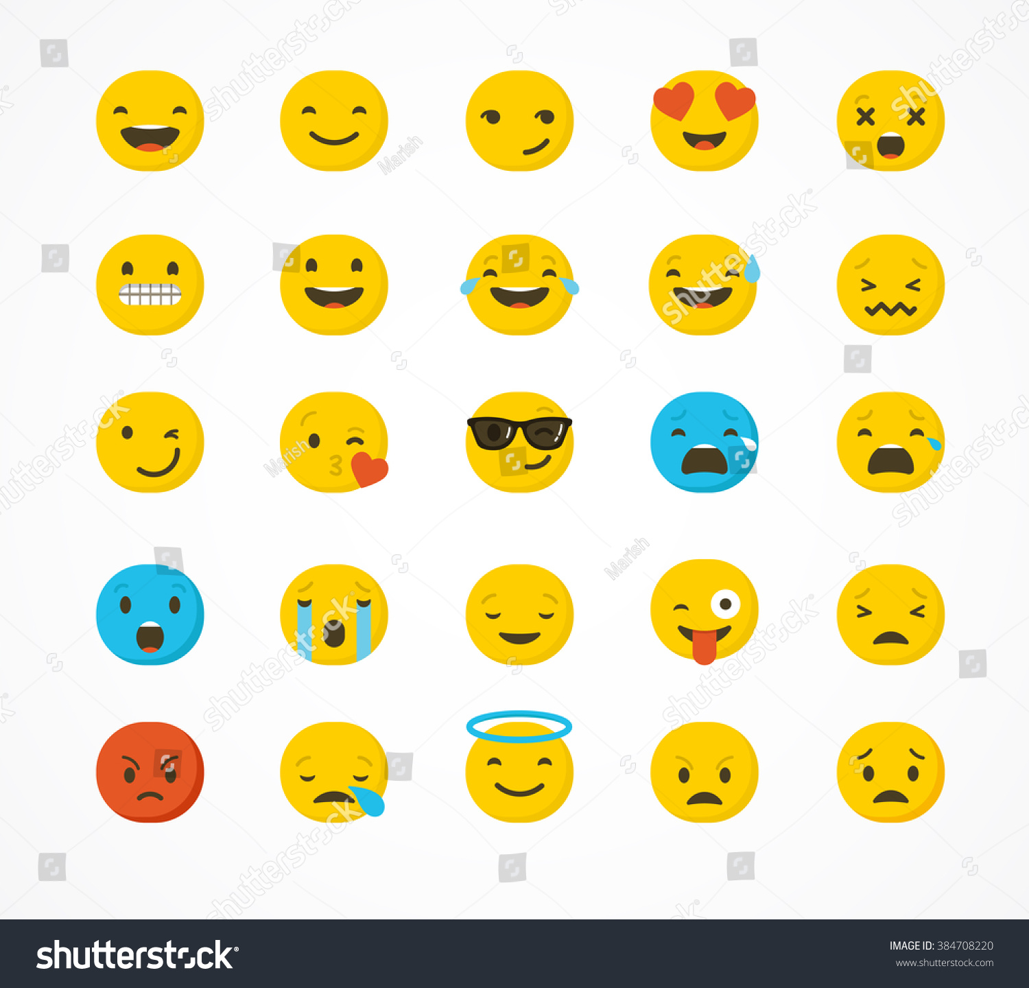 Set Emoticons Emoji Isolated On White Stock Vector (Royalty Free ...