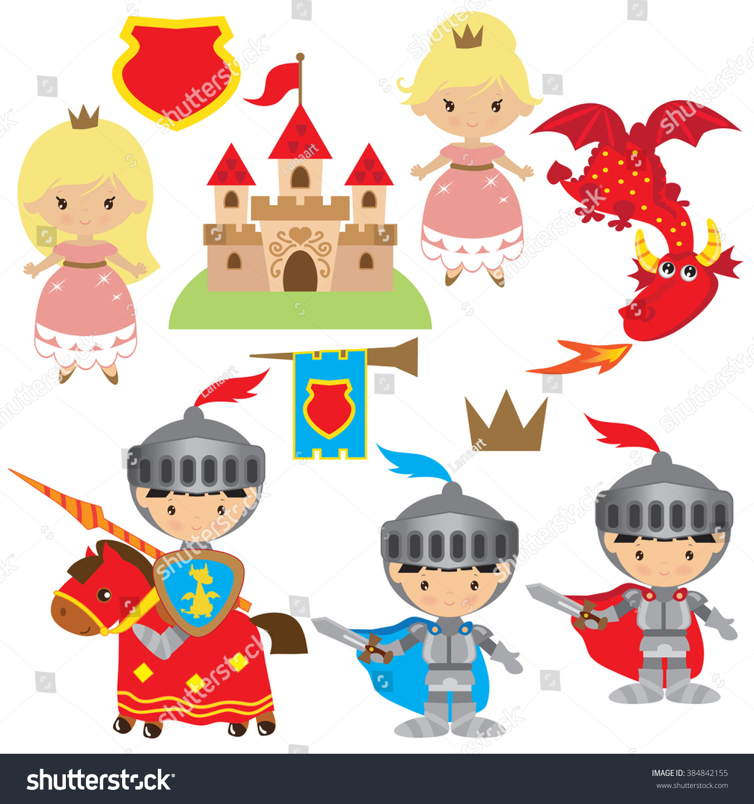 Knight Princess Dragon Vector Illustration Stock Vector (Royalty Free ...