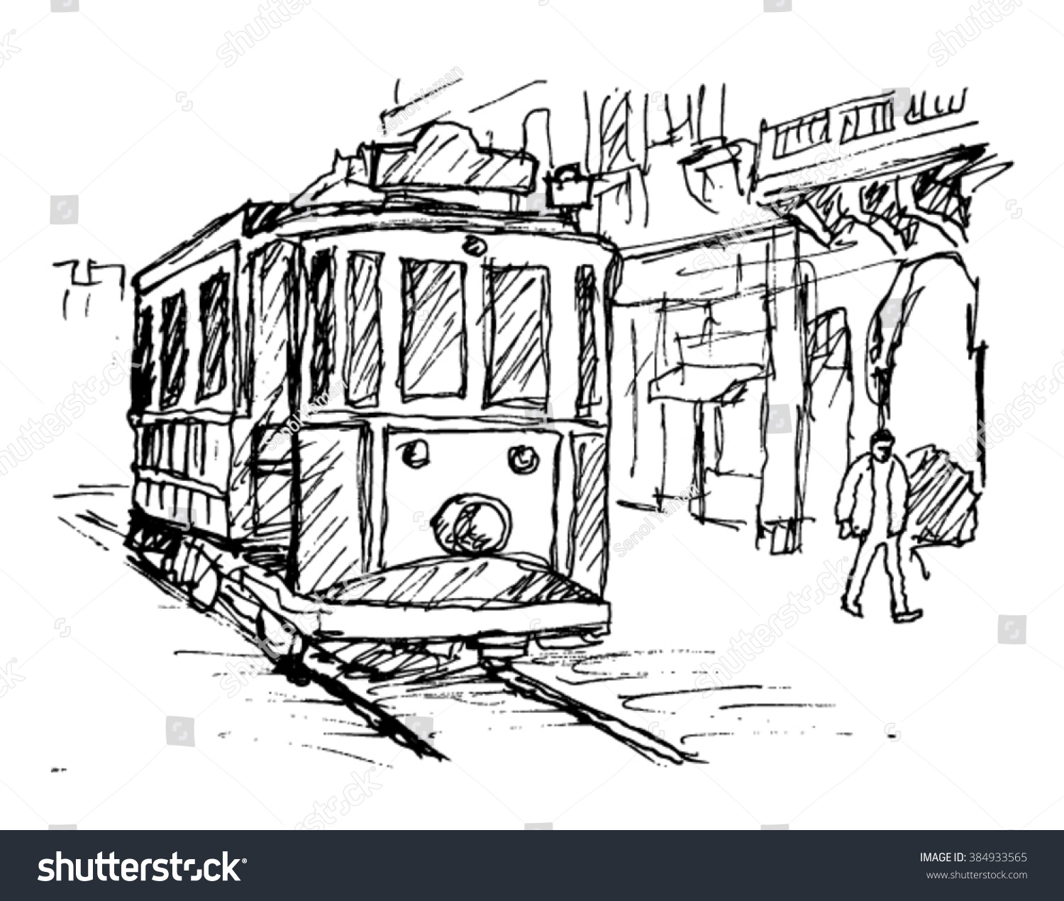 Beyoglu Taksim Tram Sketch Stock Vector (Royalty Free) 384933565 ...