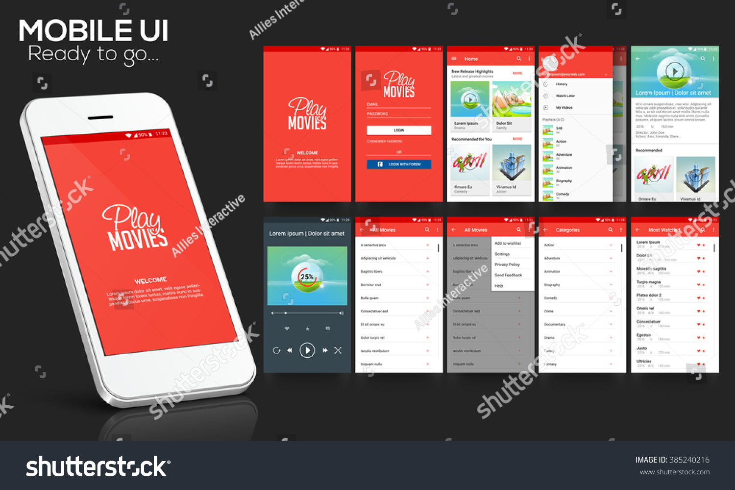 material-design-ui-ux-screen-flat-stock-vector-royalty-free-385240216