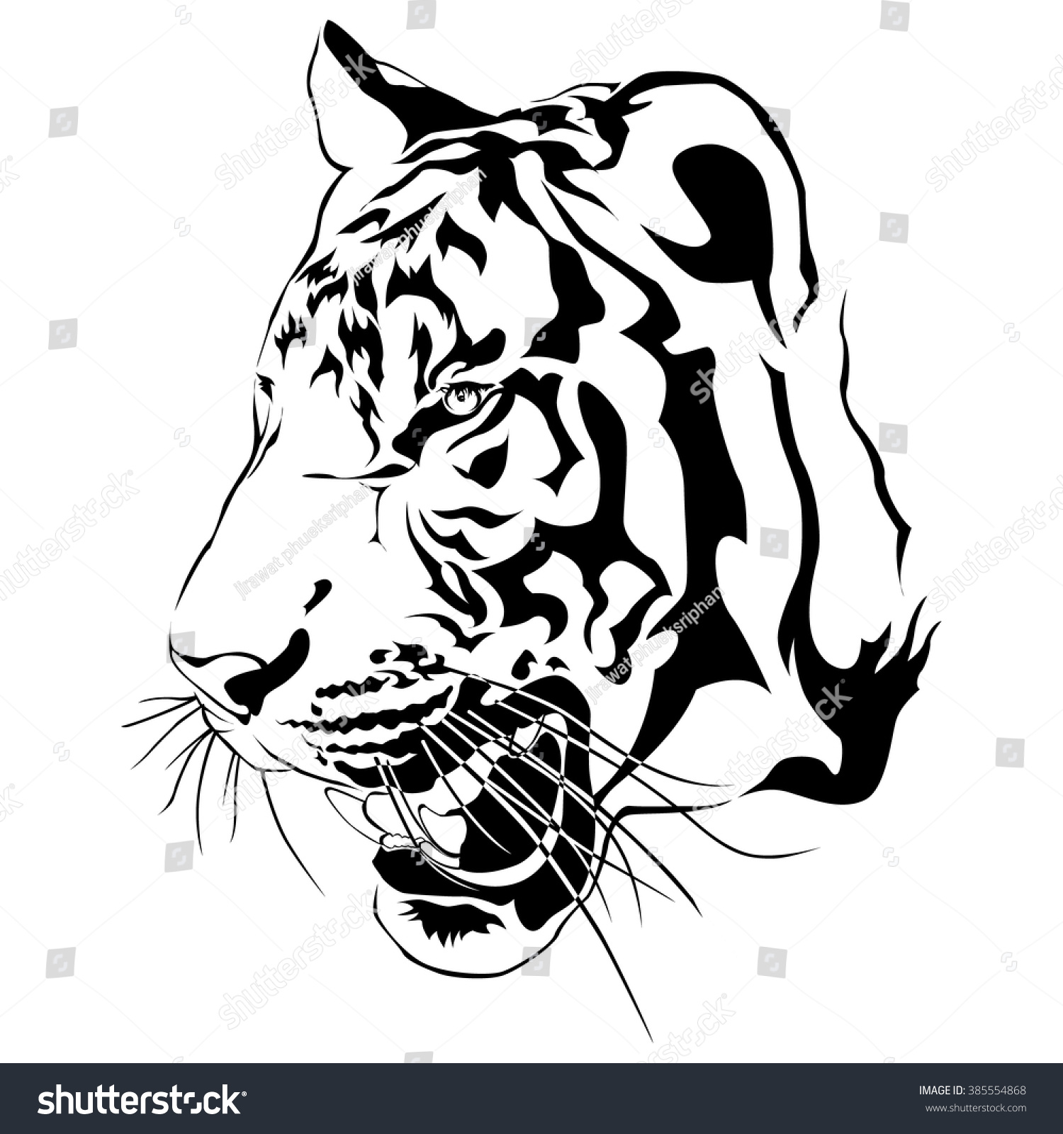 Tiger Head Black White Vector Stock Vector (Royalty Free) 385554868 ...