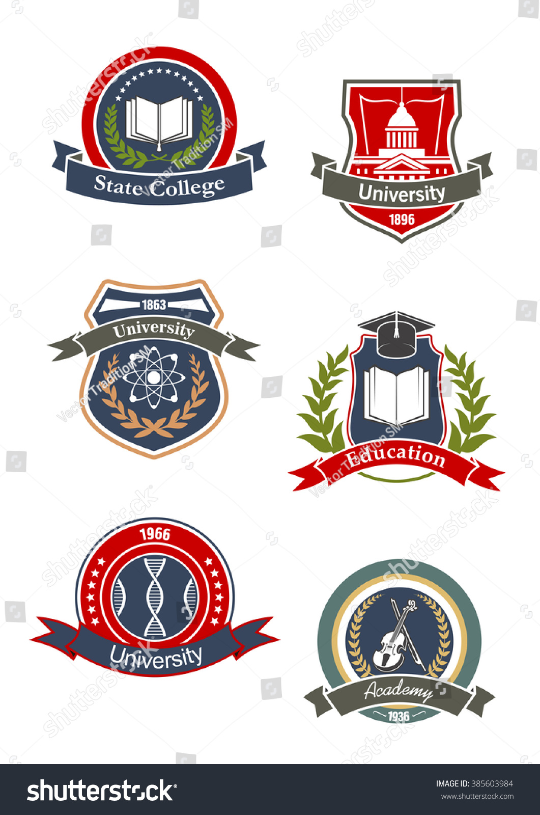 College University School Academy Icons Design Stock Vector (Royalty ...