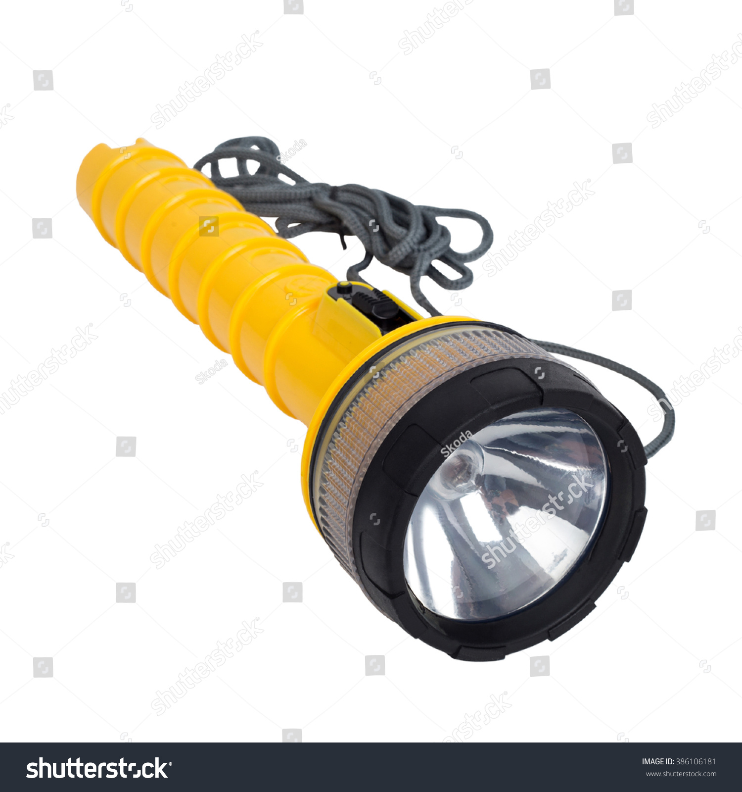 Big Yellow Flashlight Isolated On White Stock Photo 386106181