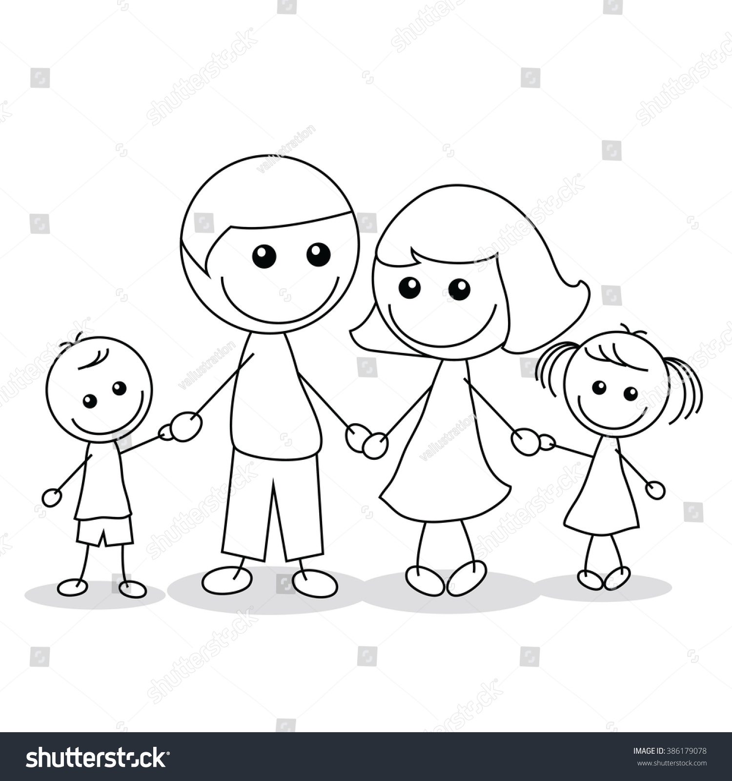 Family Doodle Man Woman Children Stock Vector (Royalty Free) 386179078 ...