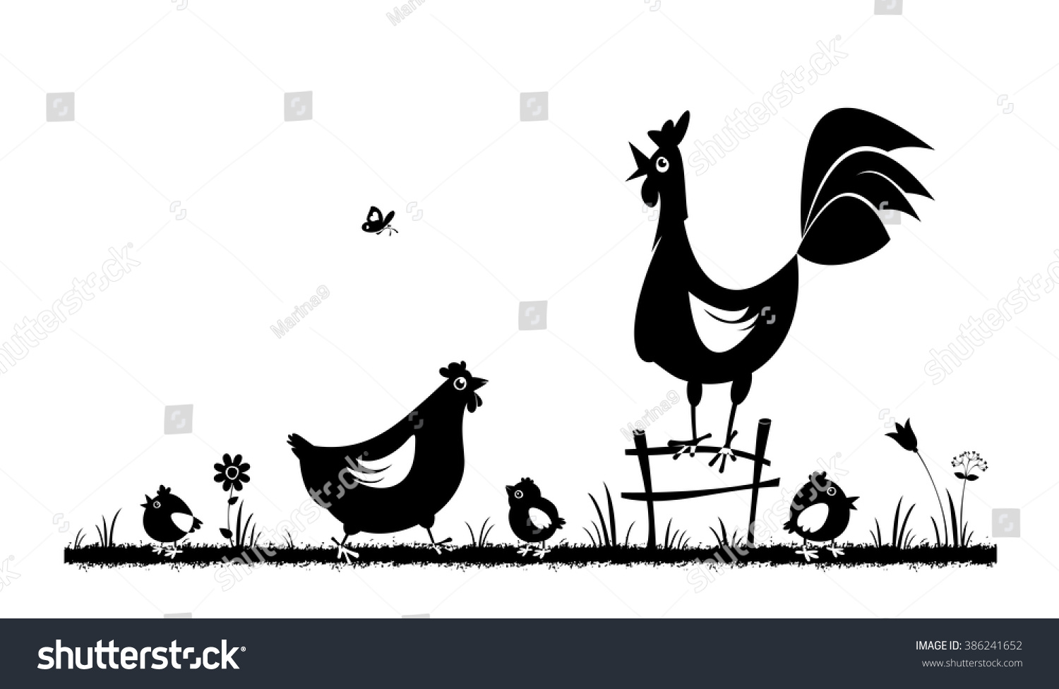 Chicken Rooster Farm Animals Vector Silhouettes Stock Vector (Royalty ...