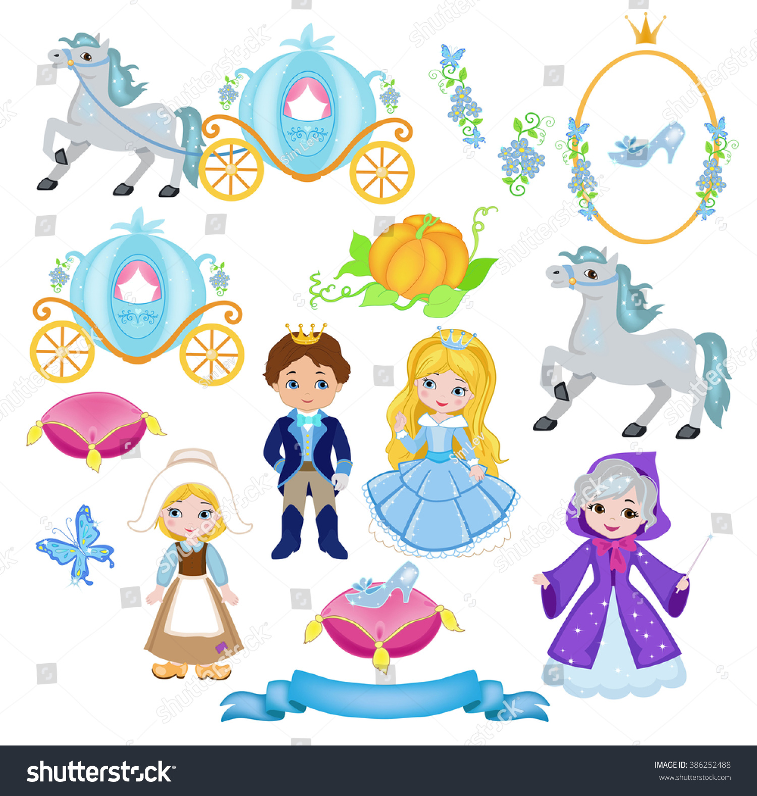 Cinderella Illustration Set Isolated On White Stock Illustration ...