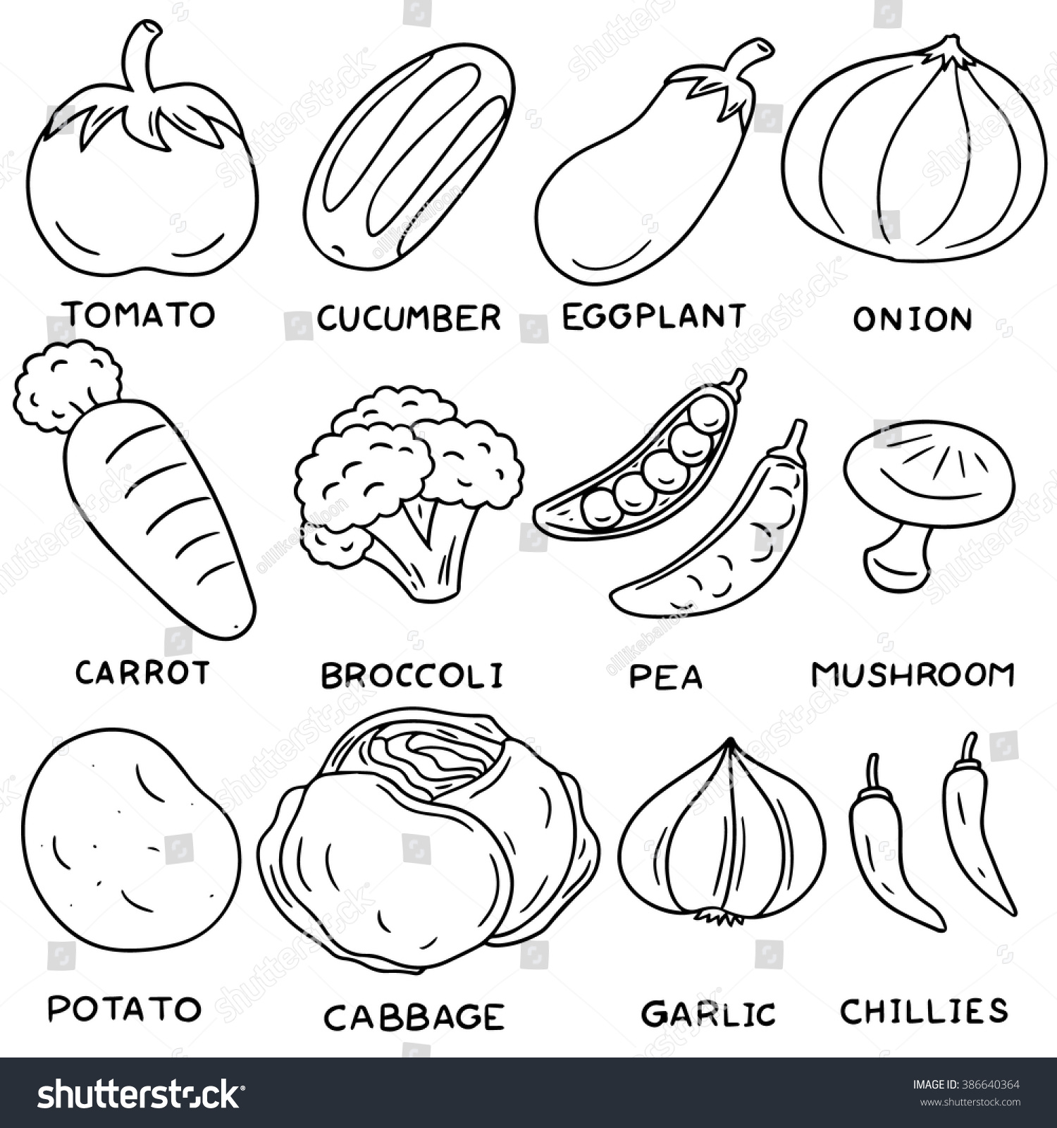 Овощи на английском языке для детей раскраска