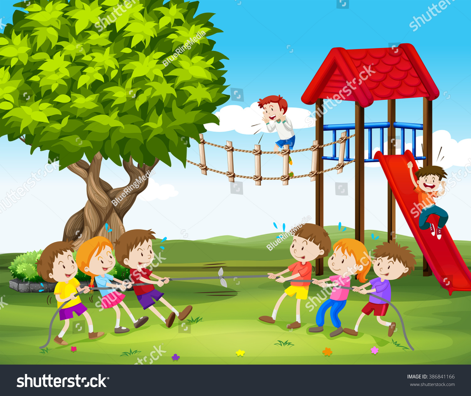 Children Playing Tug War Playground Illustration Stock Vector (Royalty ...