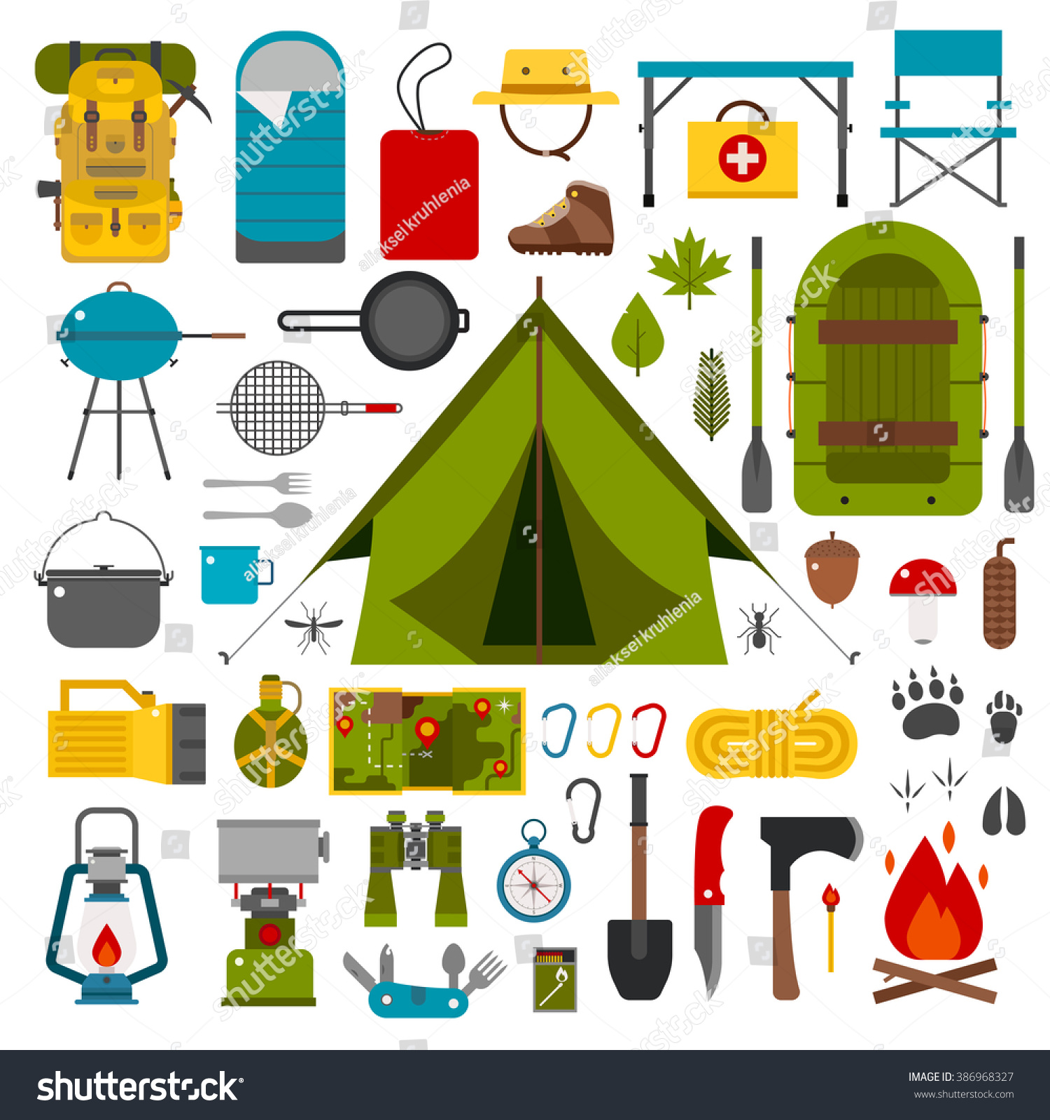 Hiking Icons Set Camping Equipment Vector Stock Vector (Royalty Free ...