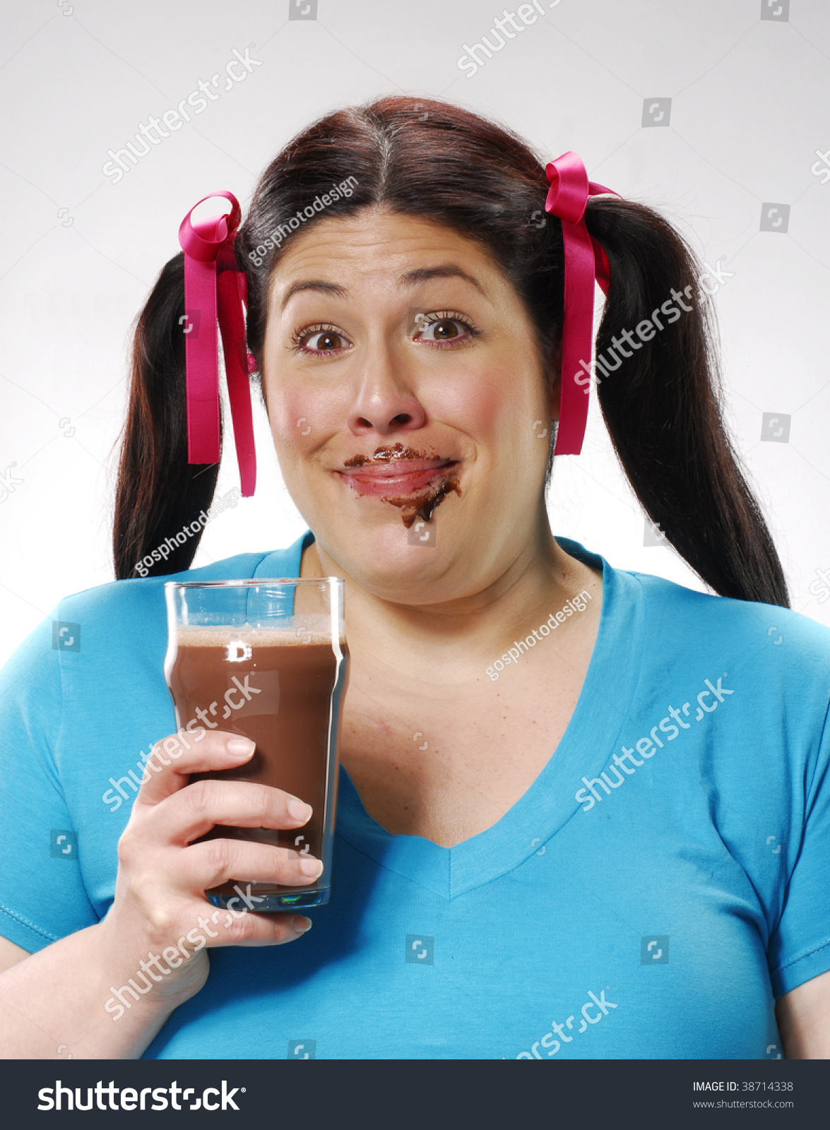 Fat Woman Drinking Glass Chocolate Diet