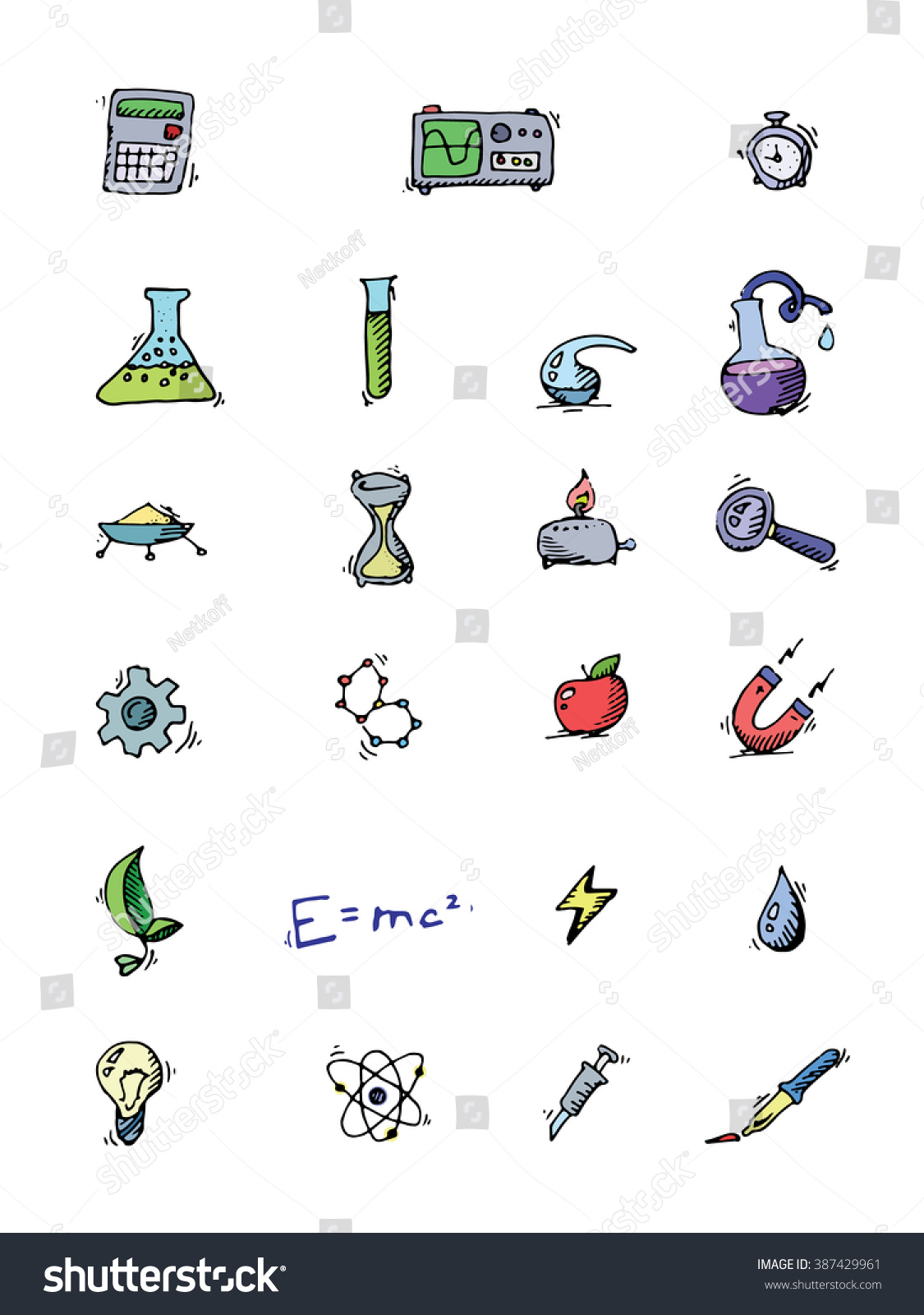 Science Icons Doodles Vector Set Stock Vector (Royalty Free) 387429961 ...