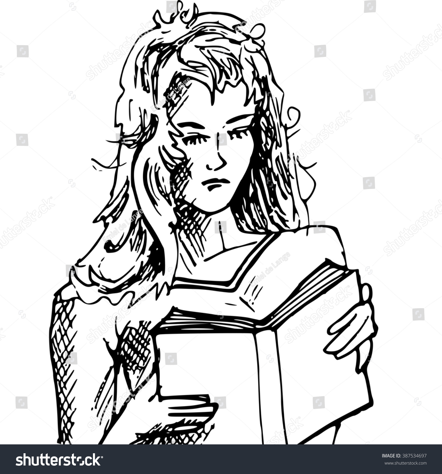 Girl Reading Book Black White Stock Illustration 387534697 | Shutterstock