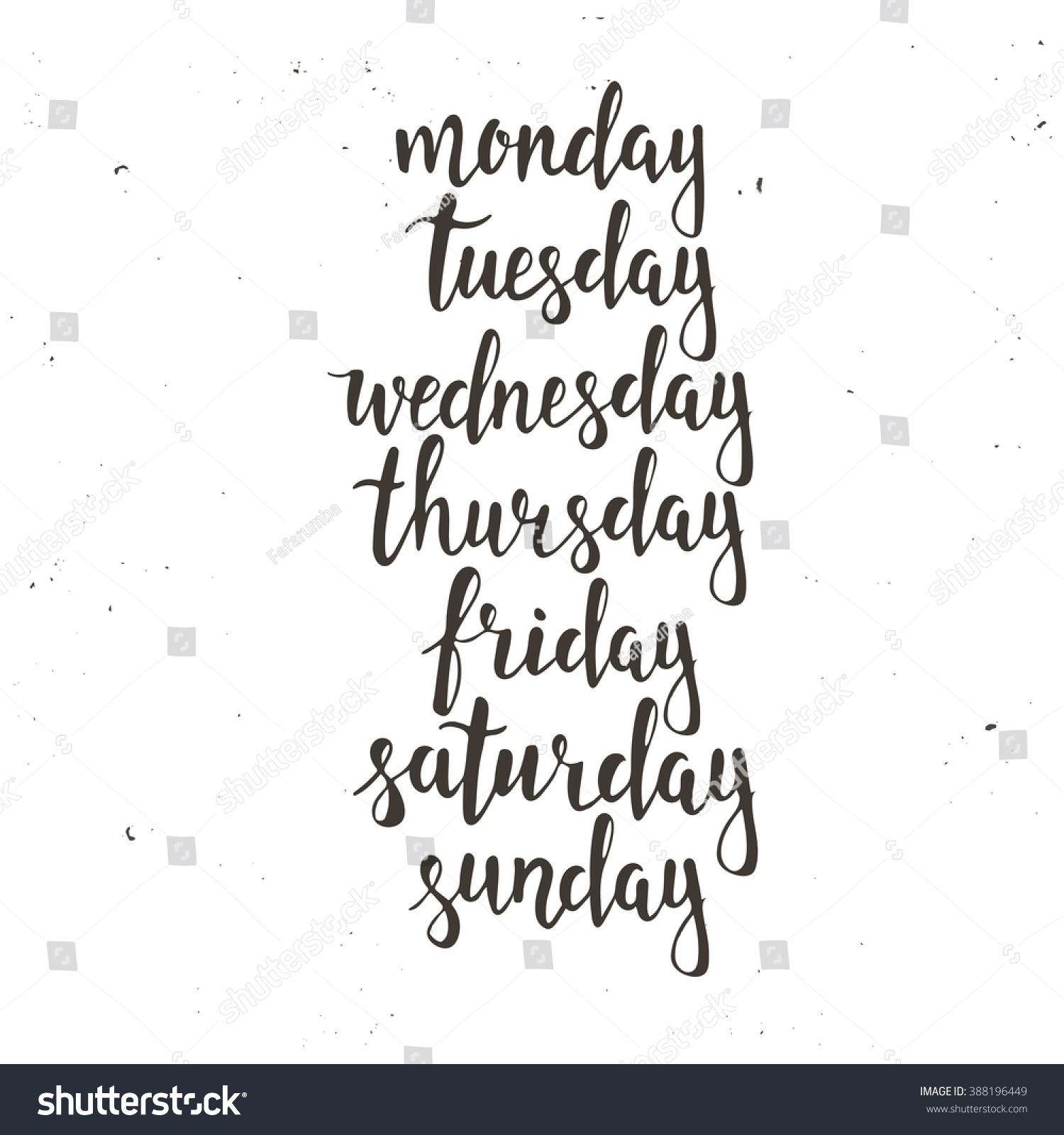 Handwritten Days Week Monday Tuesday Wednesday Stock Vector (Royalty ...