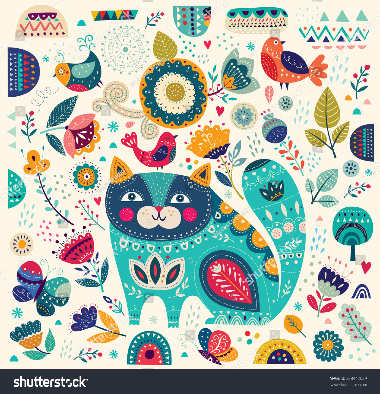 Art Vector Colorful Illustration Beautiful Cat Stock Vector (Royalty ...