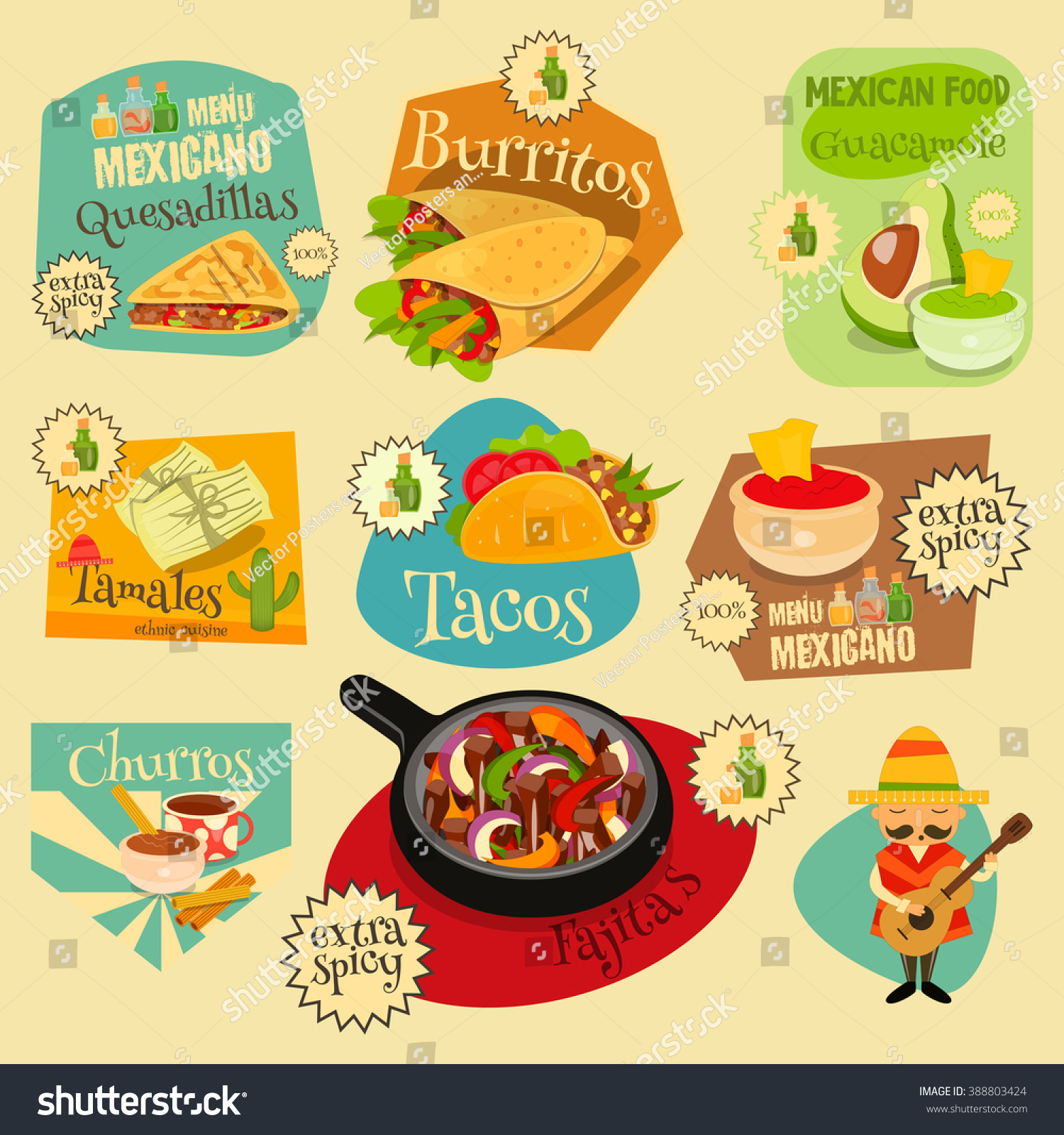 Mexican Food Menu Mini Labels Set Stock Vector (Royalty Free) 388803424 ...