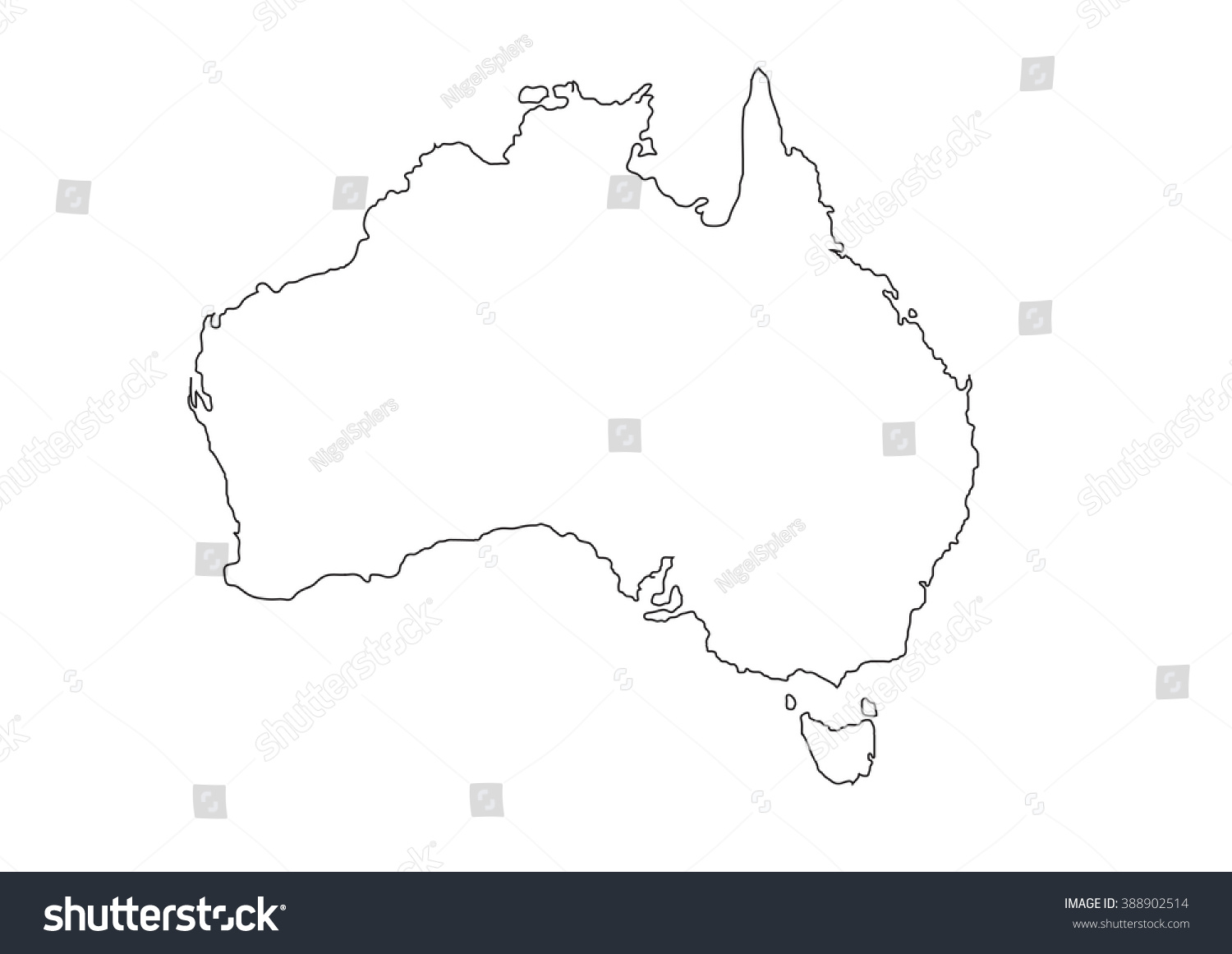 Detailed Black Outline Map Australia On Stock Vector (Royalty Free ...