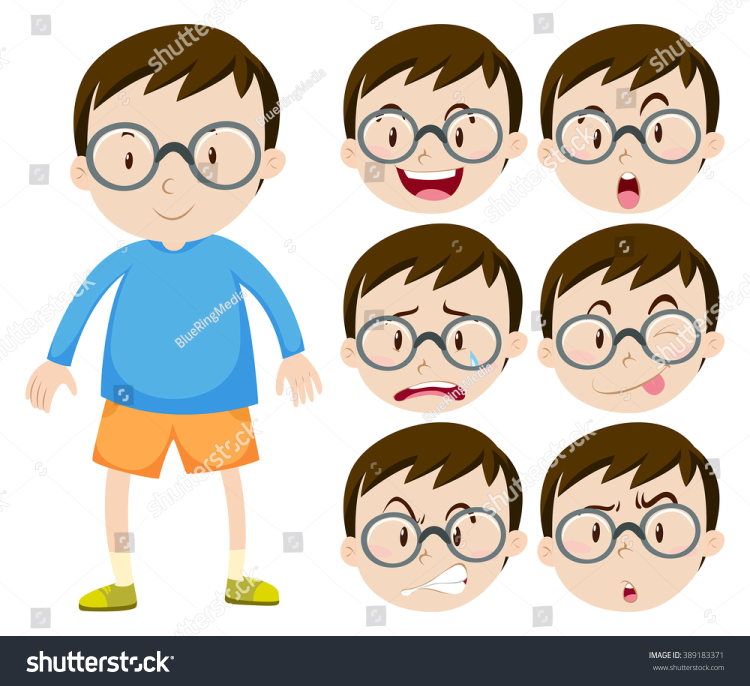 Little Boy Glasses Many Facial Expressions Stock Vector (Royalty Free ...