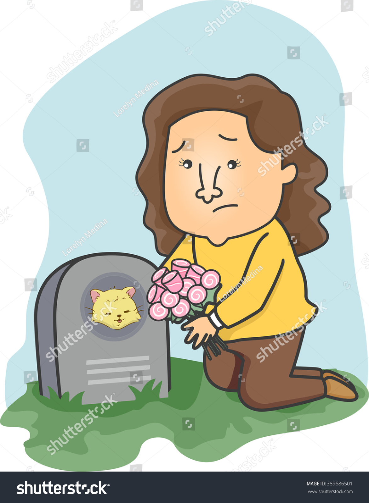 Illustration Girl Leaving Flowers On Her Stock Vector (Royalty Free ...