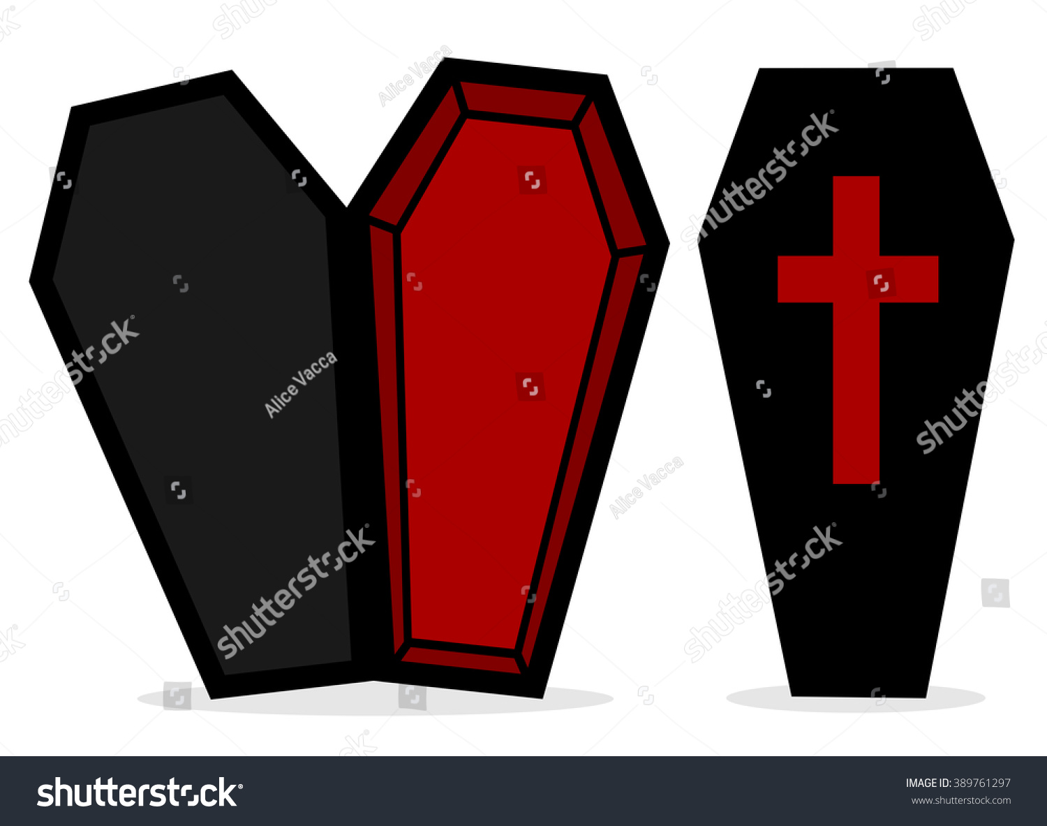 Cartoon Black Red Coffin Isolated On Stock Vector (Royalty Free ...