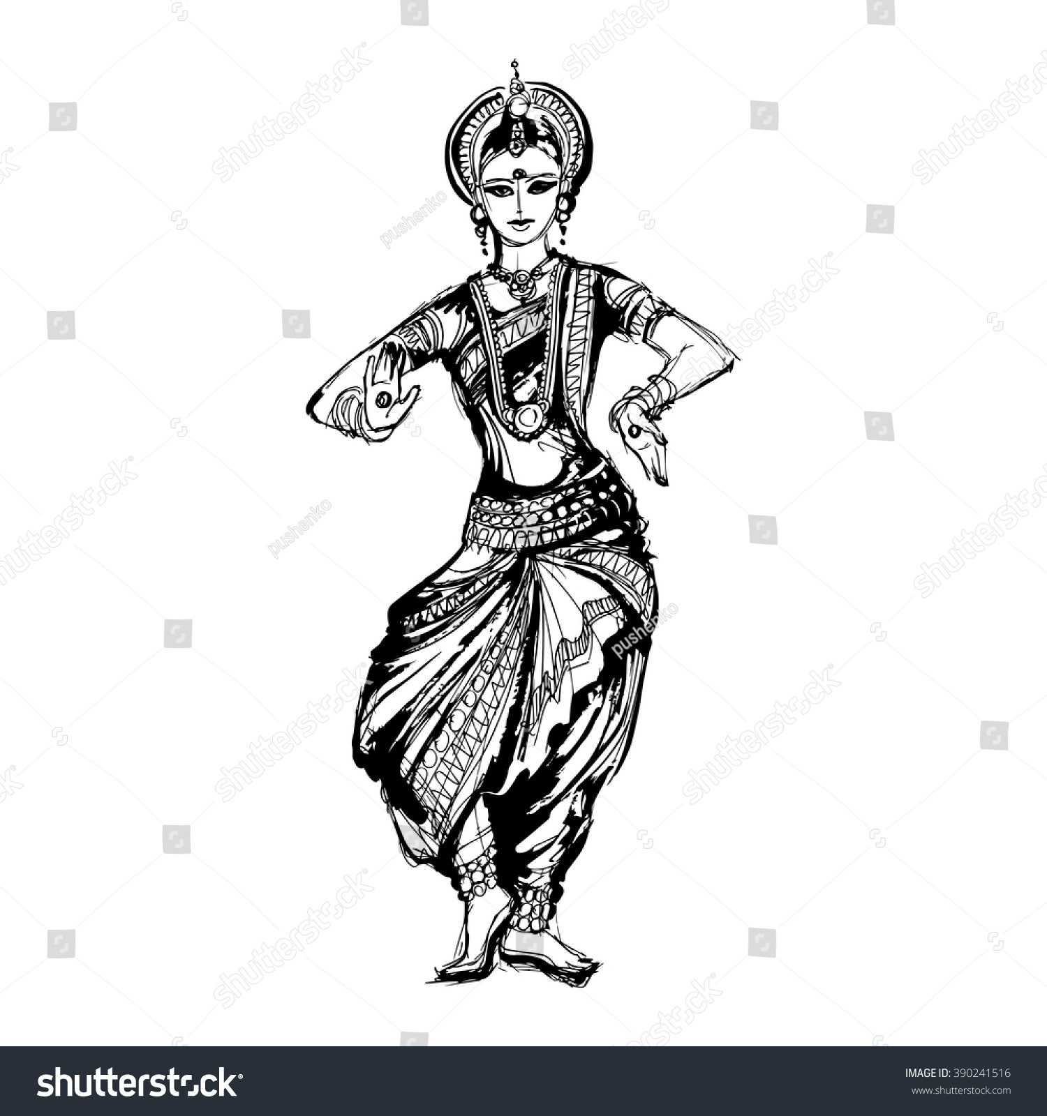 Vector Sketch Dancing Girl Indian Costume Stock Vector (Royalty Free ...