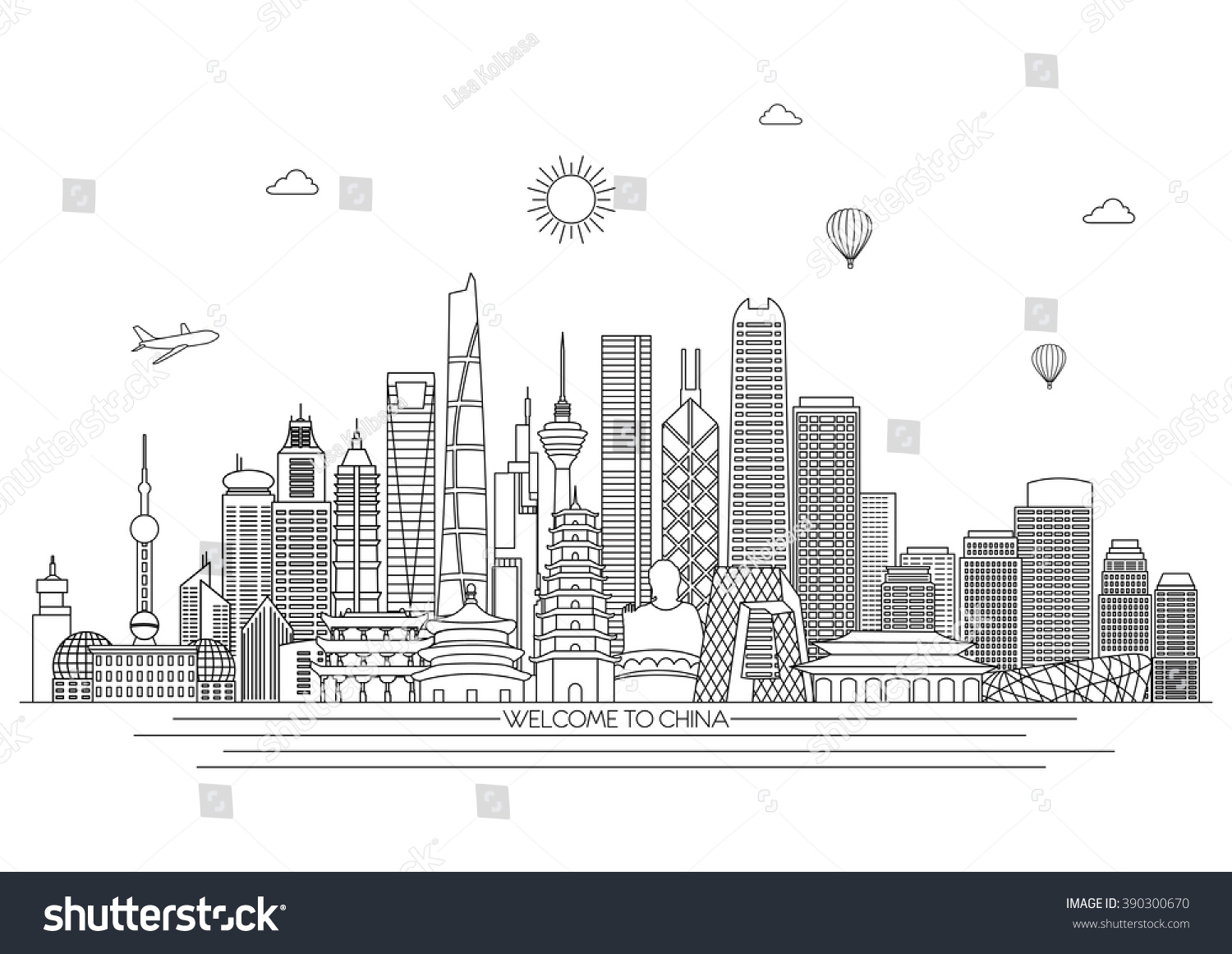 China Detailed Skyline Travel Tourism Background Stock Vector (Royalty ...