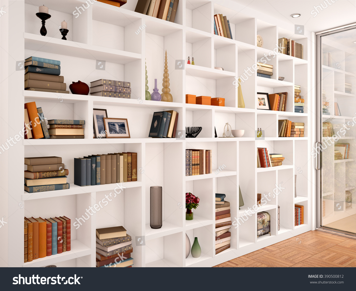 3d Illustration White Shelves Interior Various Stock Illustration ...