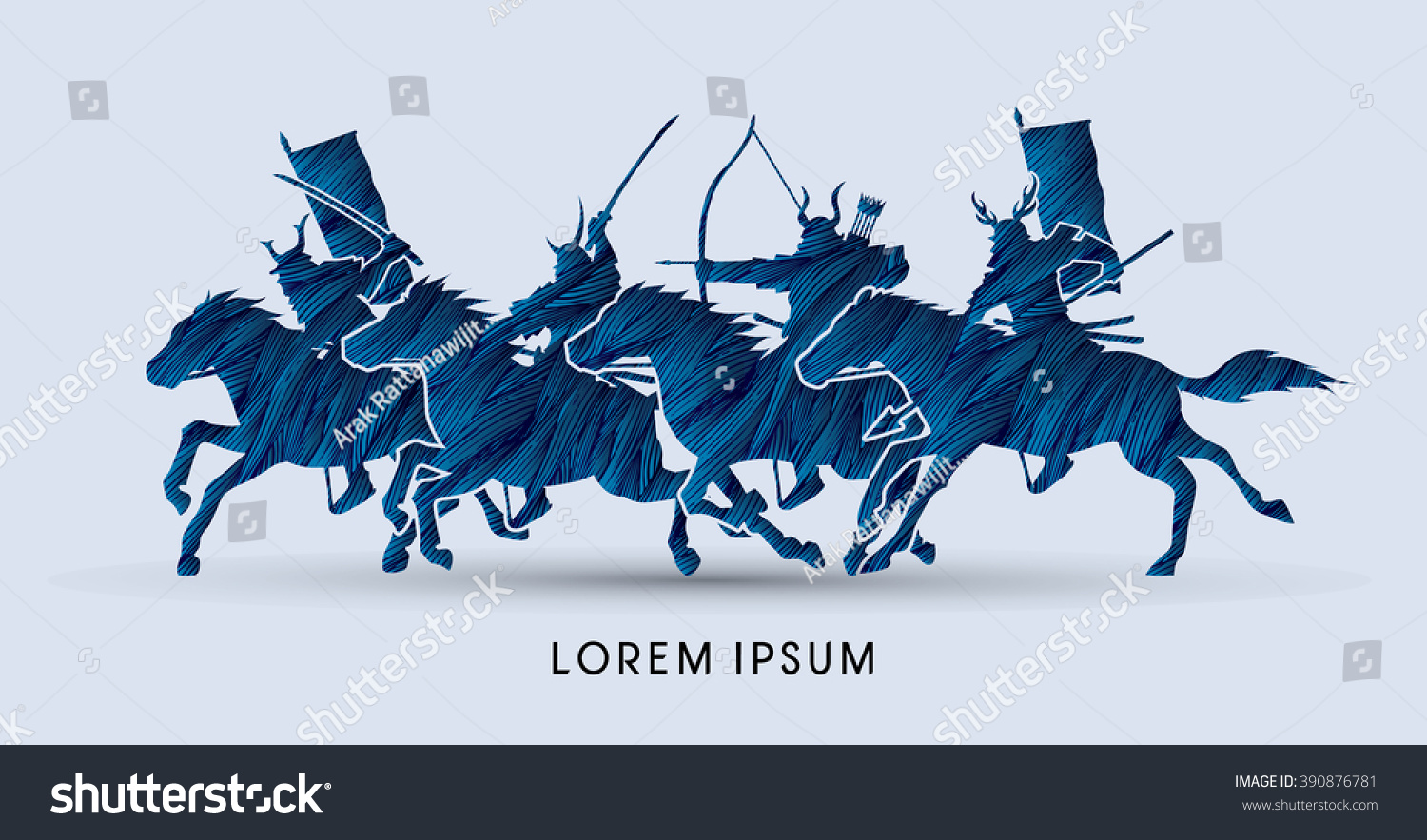 Samurai Warriors Riding Horses Designed Using Stock Vector (Royalty ...