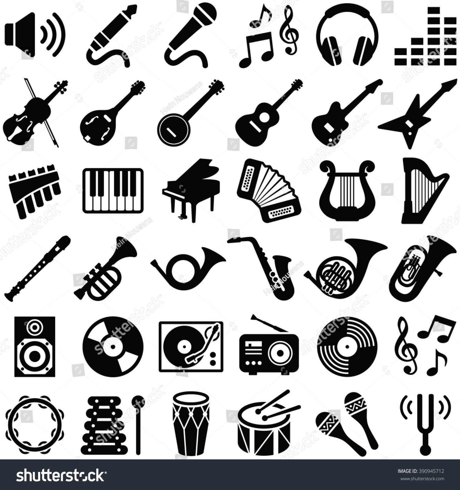 Music Icon Collection Vector Silhouette Illustration Stock Vector ...