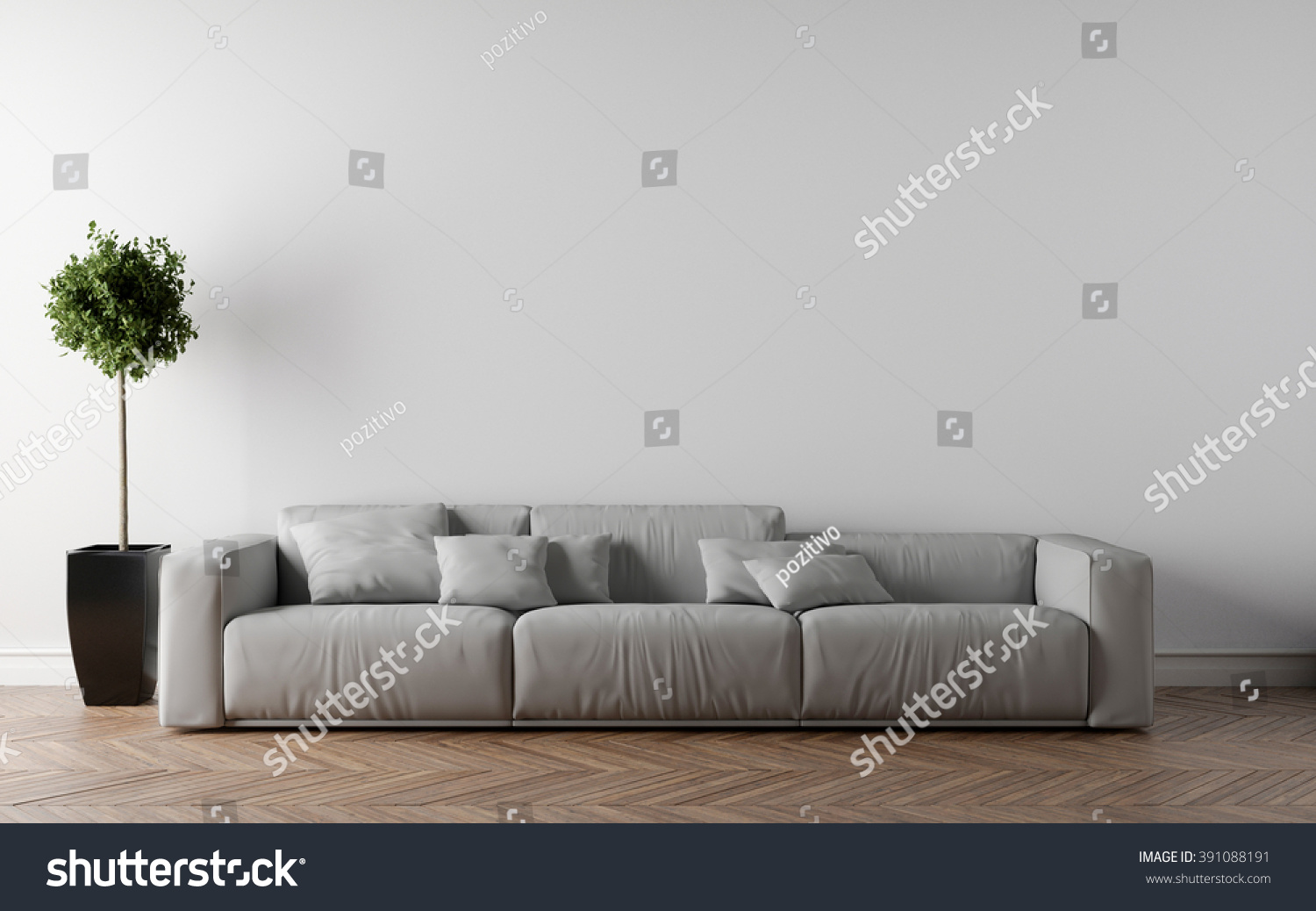 Sofa Empty Room Interior Plant On Stock Illustration 391088191 ...