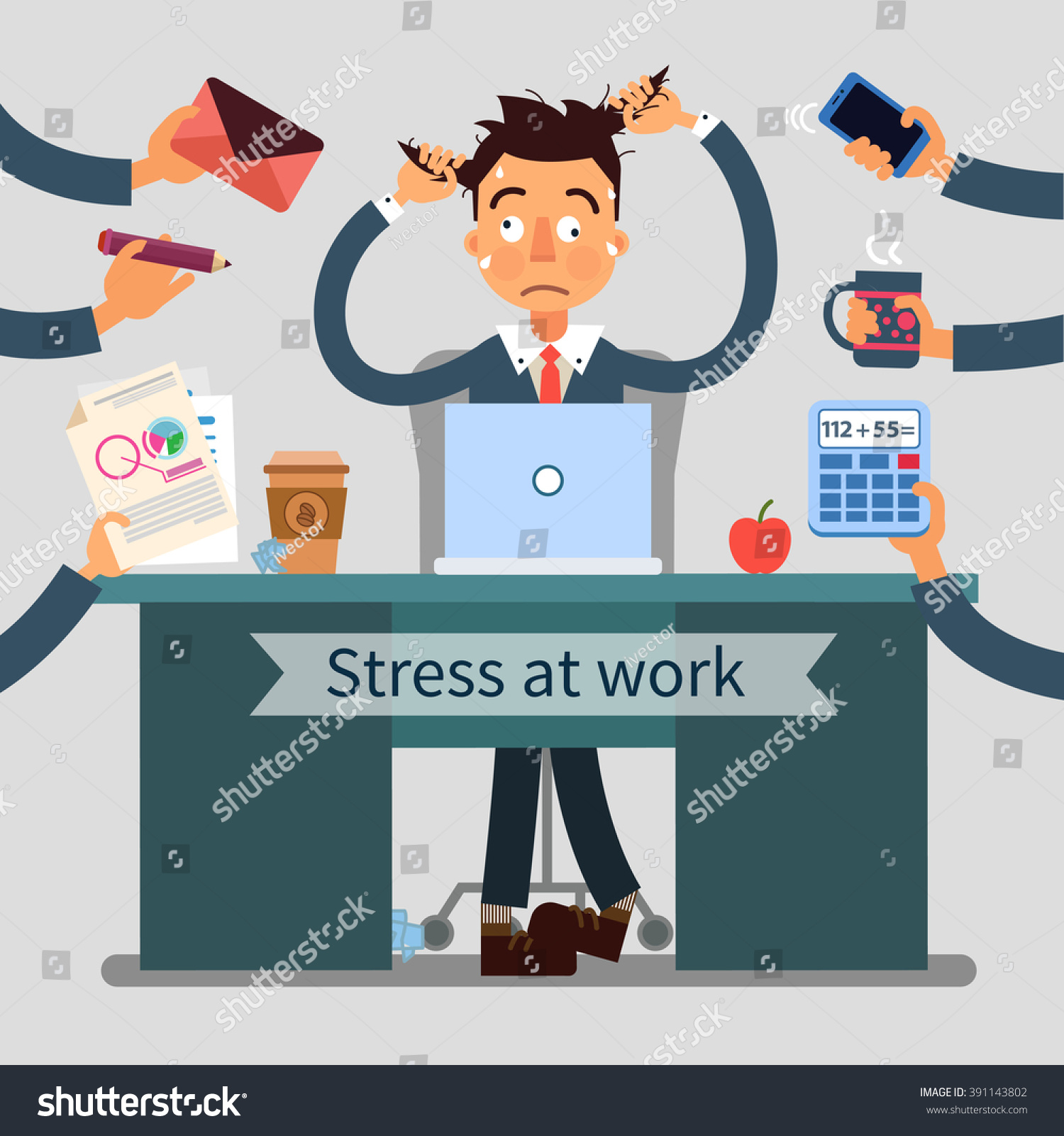 Stress Office Work Multitasking Businessman Laptop Stock Vector ...