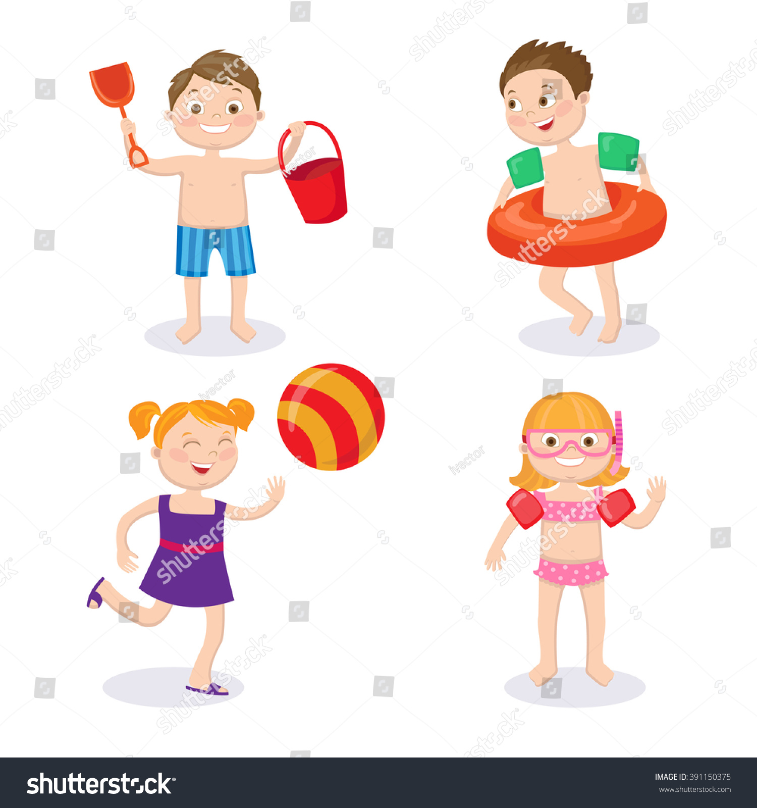 Summer Time Beach Vacation Happy Kids Stock Vector (royalty Free 