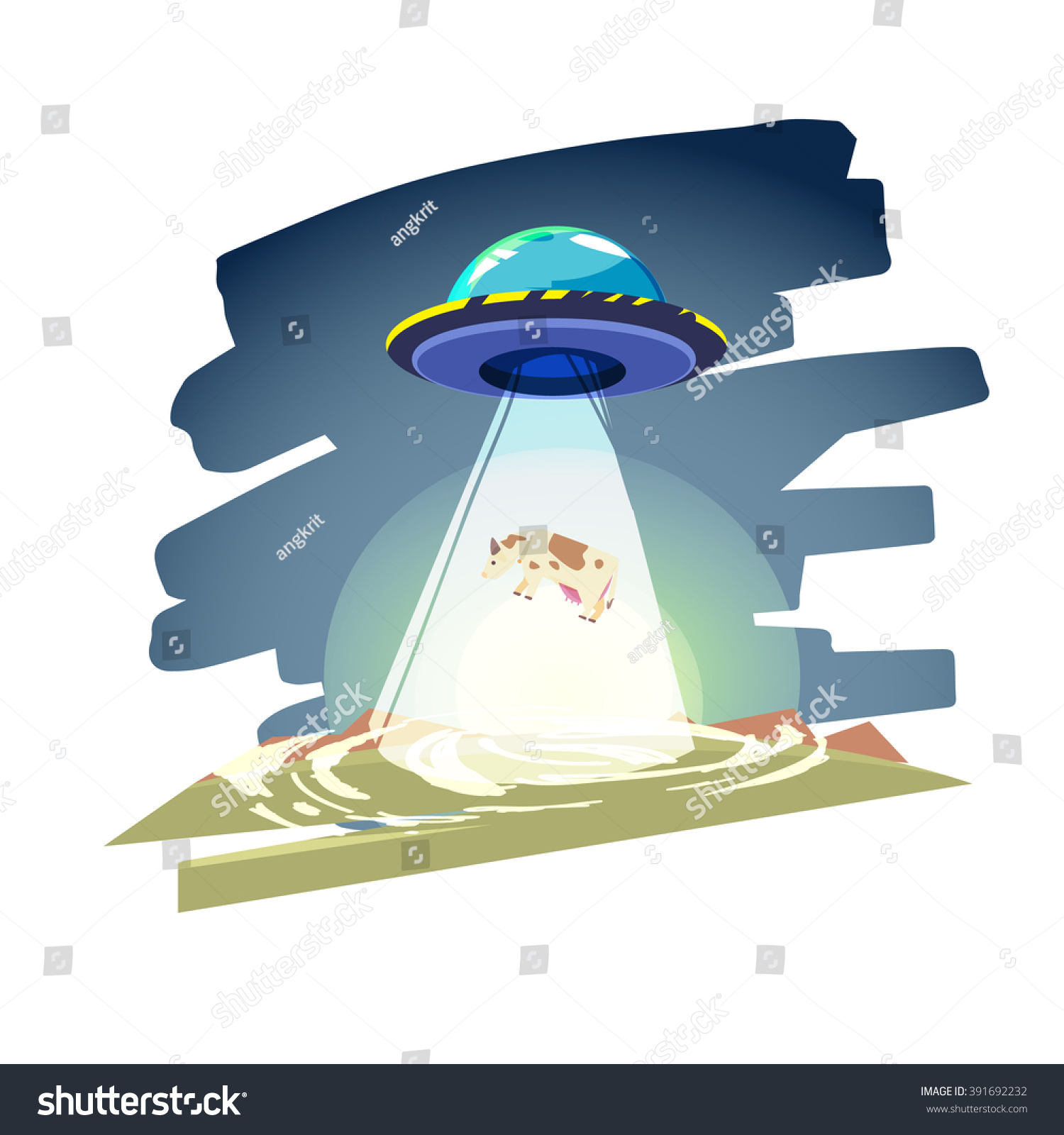 Ufo Spaceship Beam Light Over Cow Stock Vector (Royalty Free) 391692232 ...