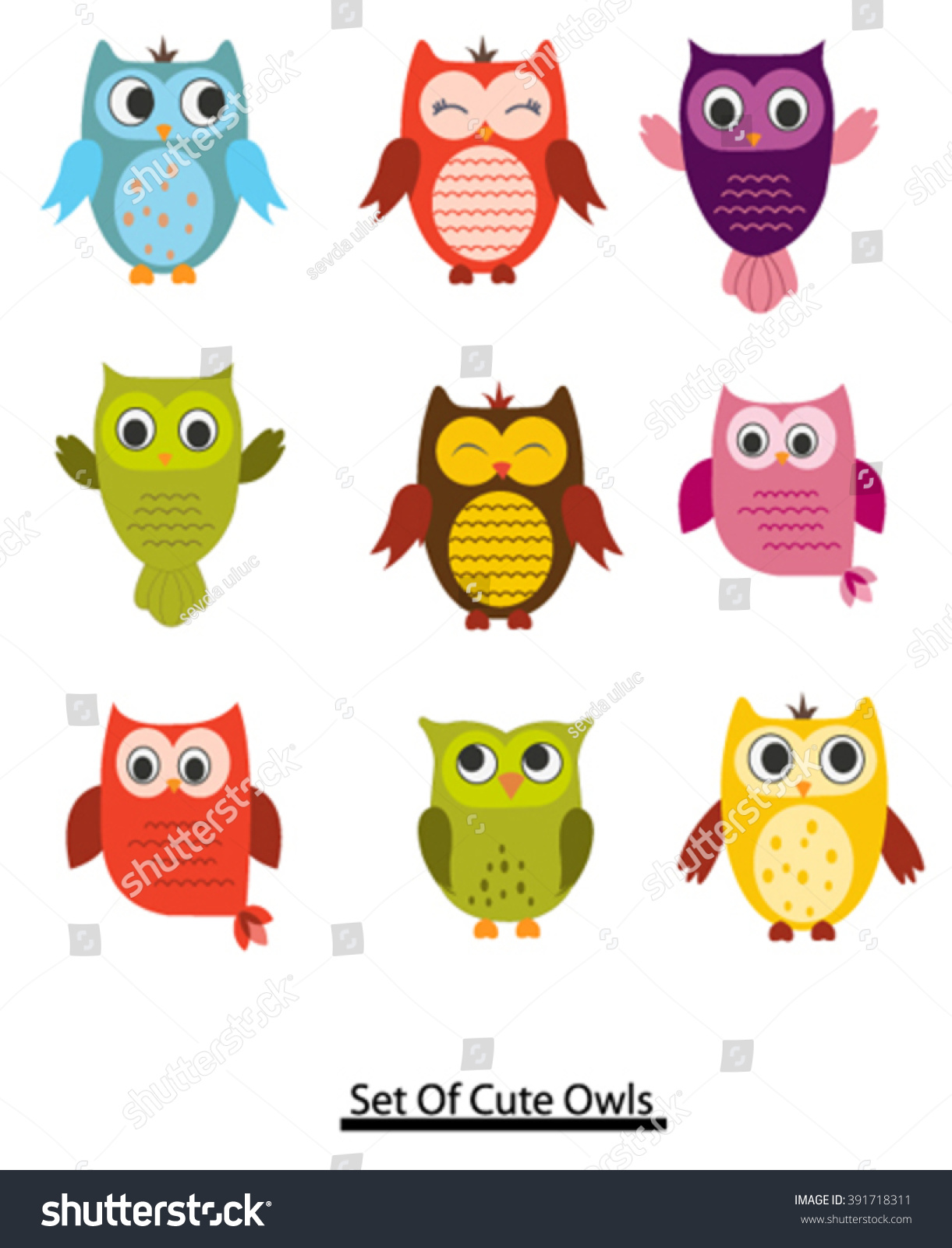 Set Cute Owl Stock Vector (Royalty Free) 391718311 | Shutterstock