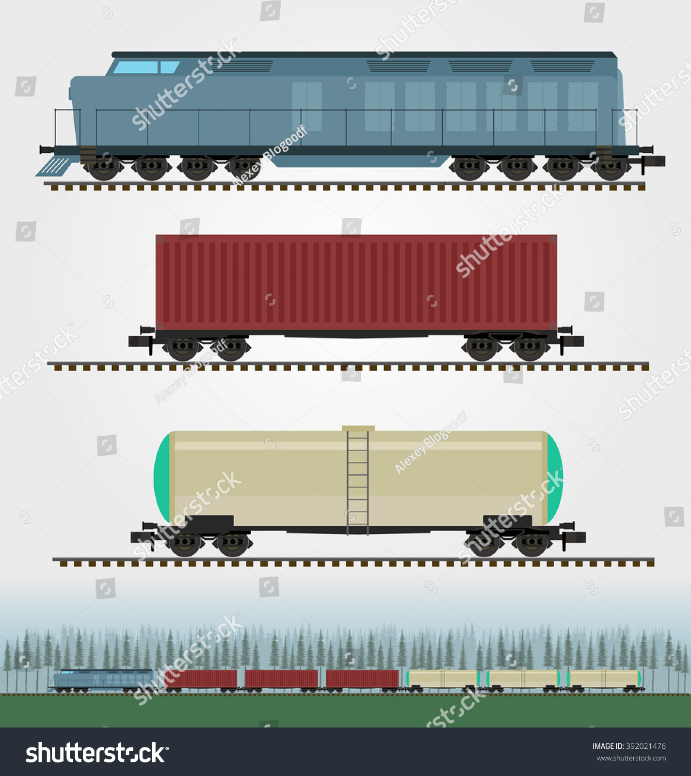 Set Freight Train Cargo Cars Container Stock Vector (Royalty Free ...