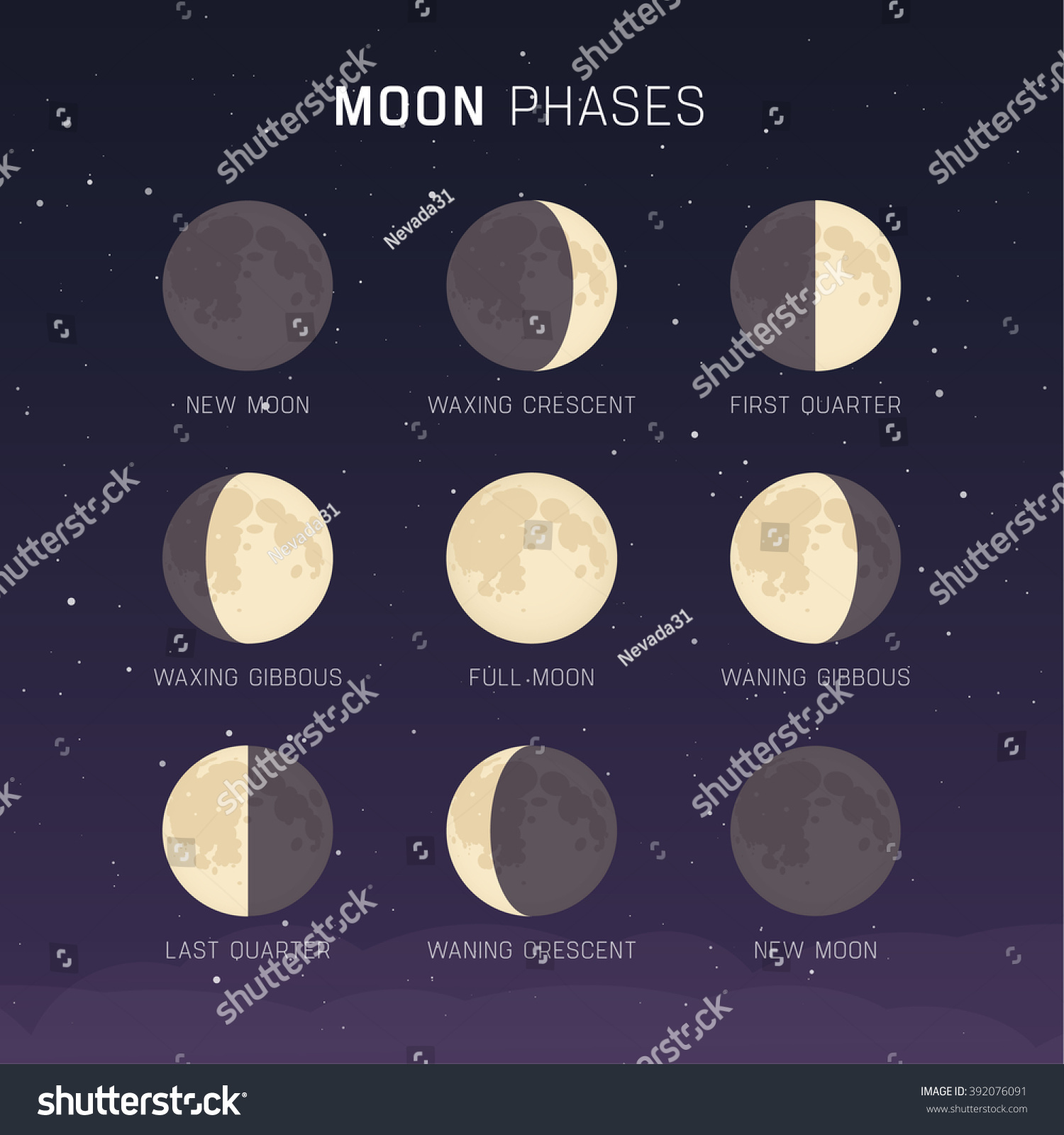 Moon Phases Stock Vector (Royalty Free) 392076091 | Shutterstock