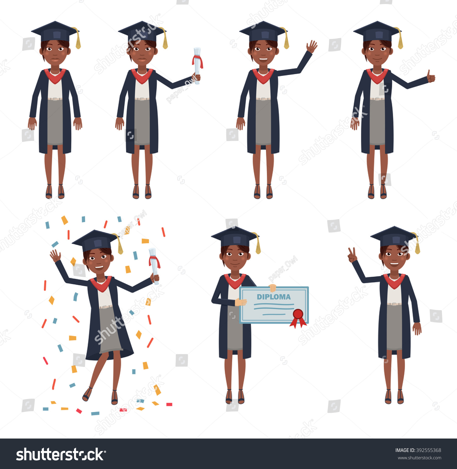 Set Female Graduate Characters Posing Different Stock Vector (royalty 