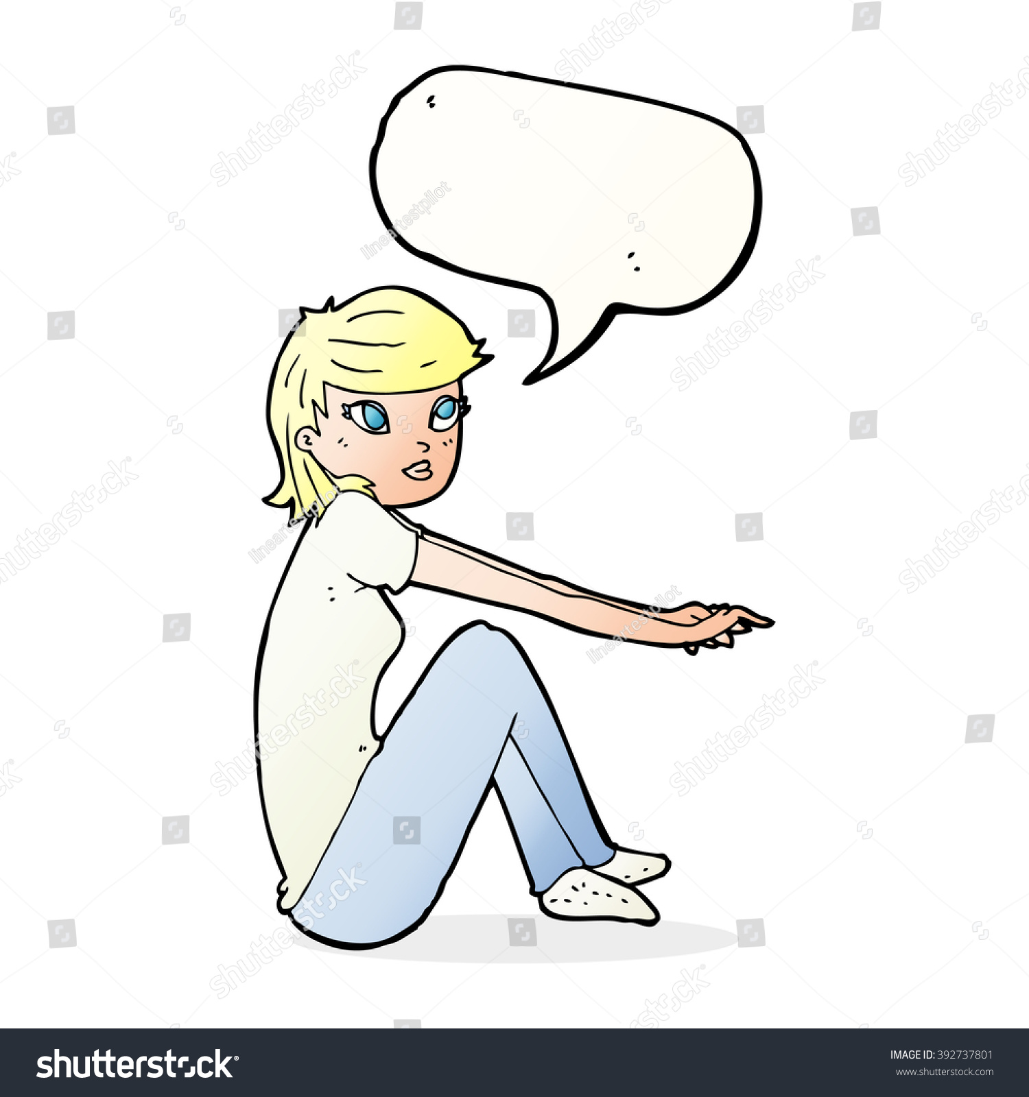 Cartoon Pretty Girl Sitting Speech Bubble Stock Vector Royalty Free