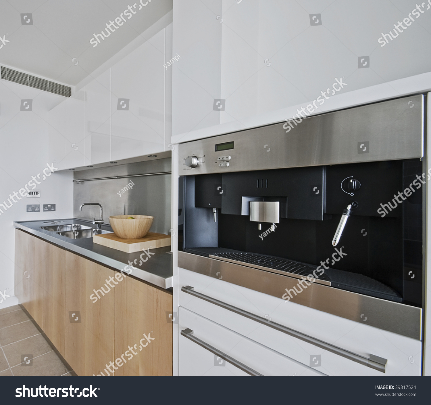 Modern Kitchen Built Coffee Machine Stainless Stock Photo 39317524   Stock Photo Modern Kitchen With Built In Coffee Machine In Stainless Steel 39317524 