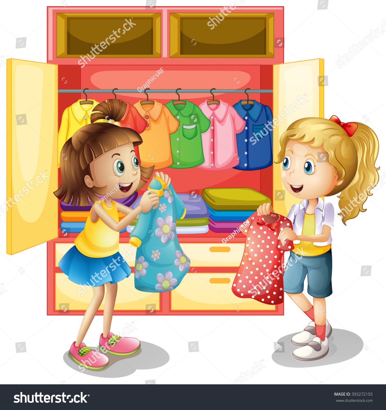 Нарисованный шкаф с одеждой для детского сада