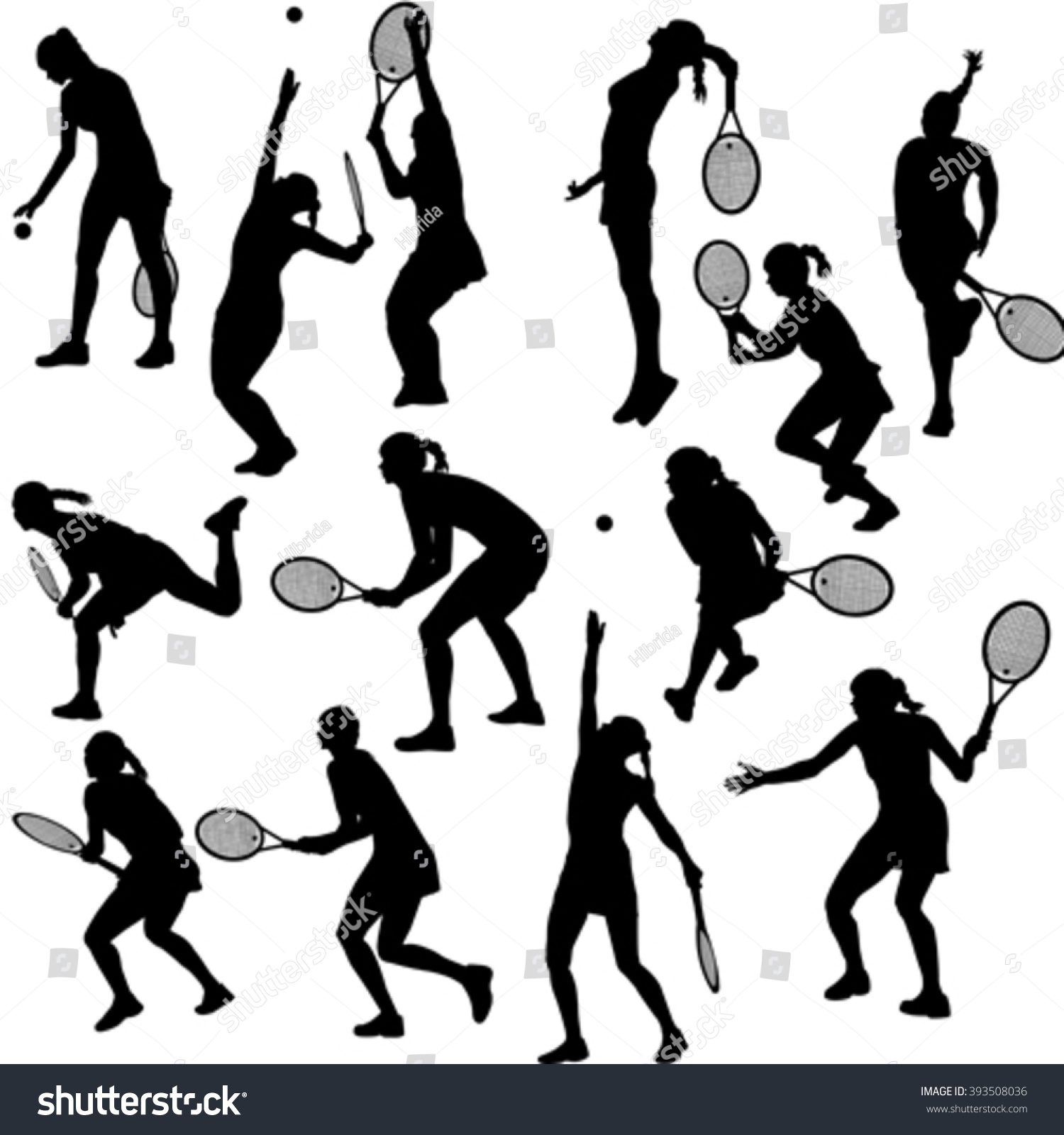 Set Silhouettes Women Who Play Tennis Stock Vector (Royalty Free ...