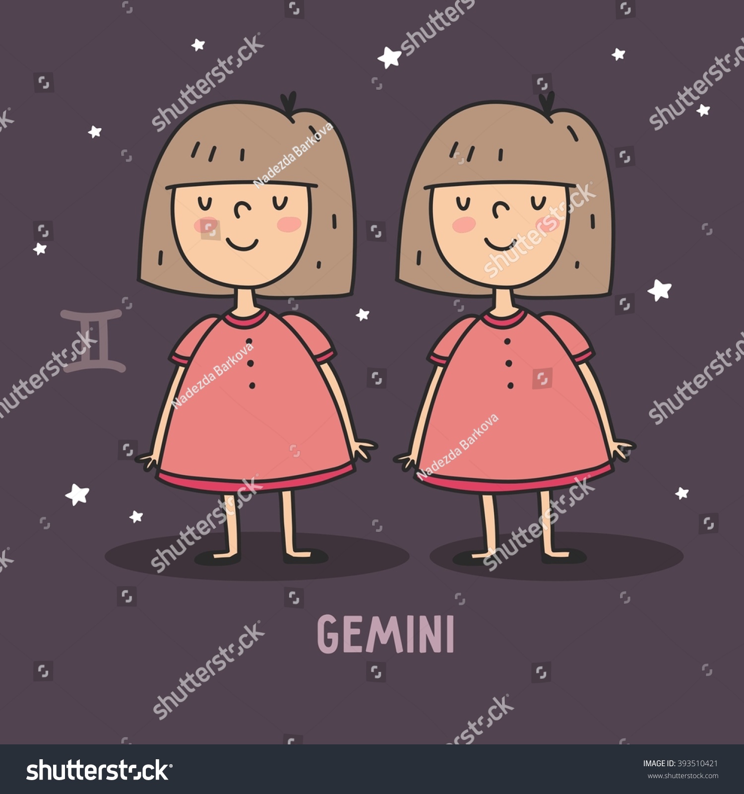 Zodiac Sign Cartoon Vector Illustration Gemini Stock Vector (Royalty ...