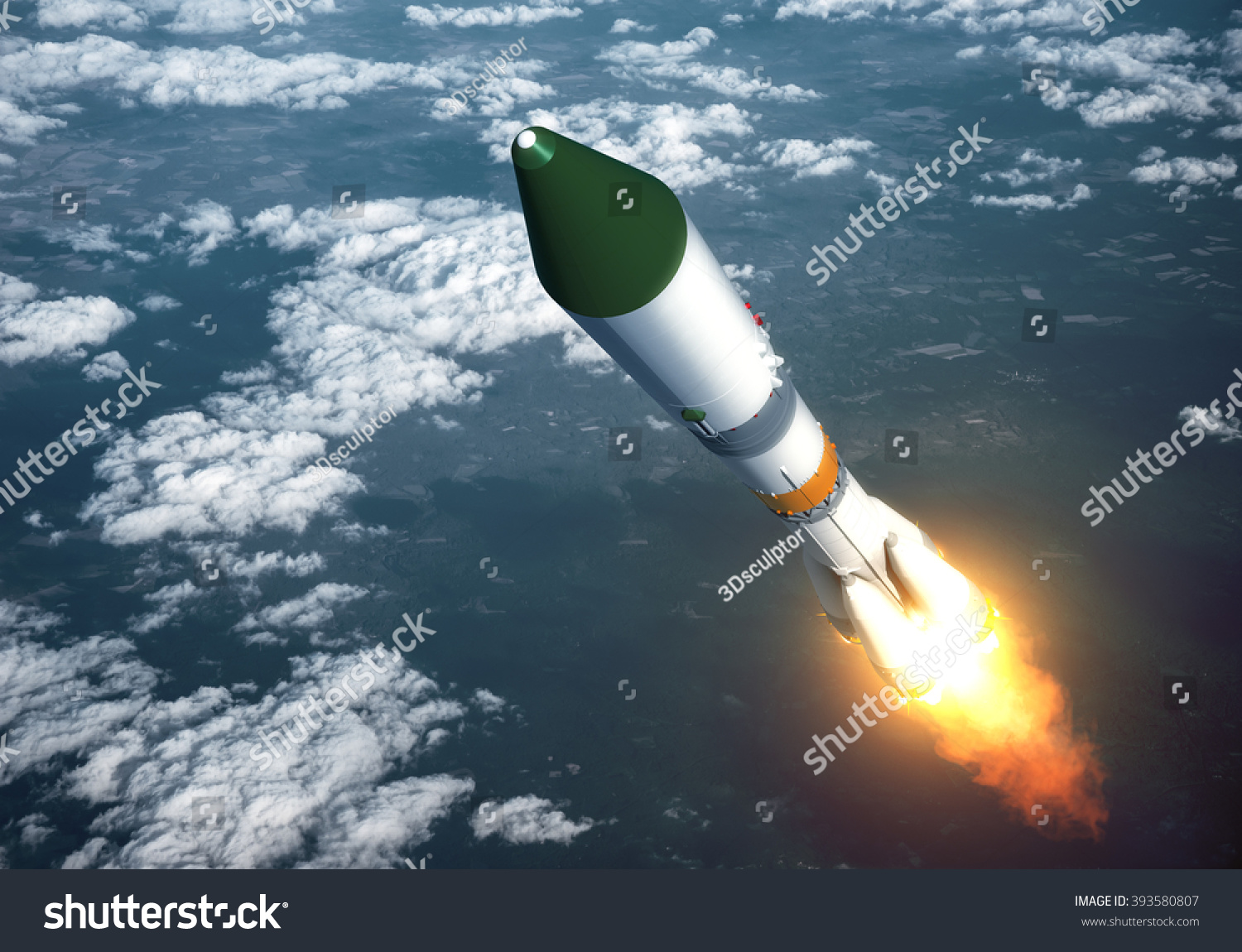 Carrier Rocket Launch Clouds 3d Scene Stock Illustration 393580807 ...