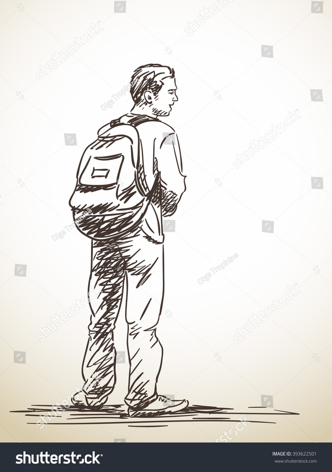 Sketch Man Backpack Hand Drawn Illustration Stock Vector (Royalty Free ...